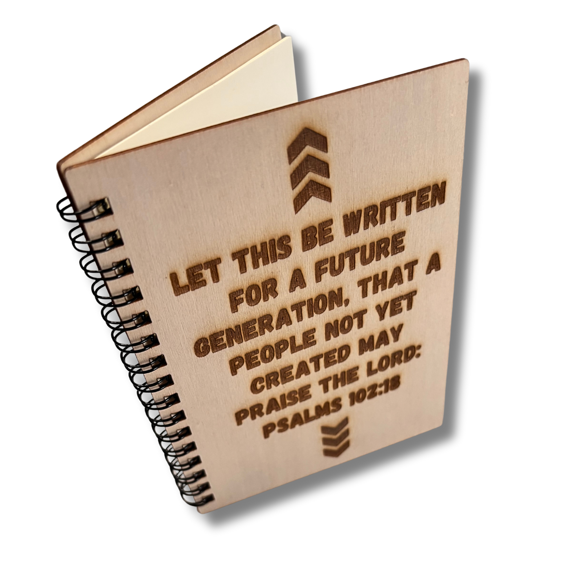 Spiral-bound Wood-Burned notebook with pen