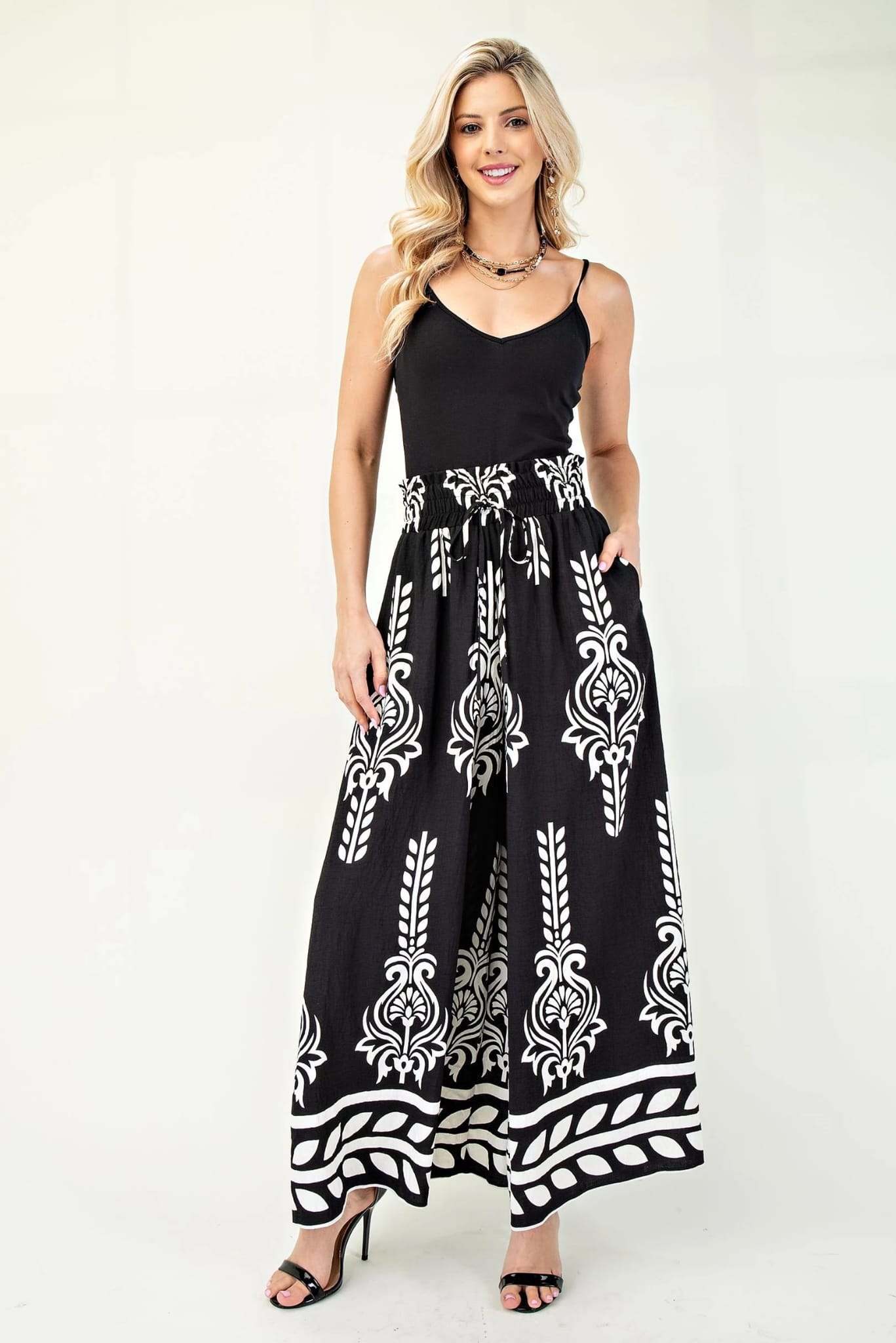 Black and White Patterned Palazzo Pants