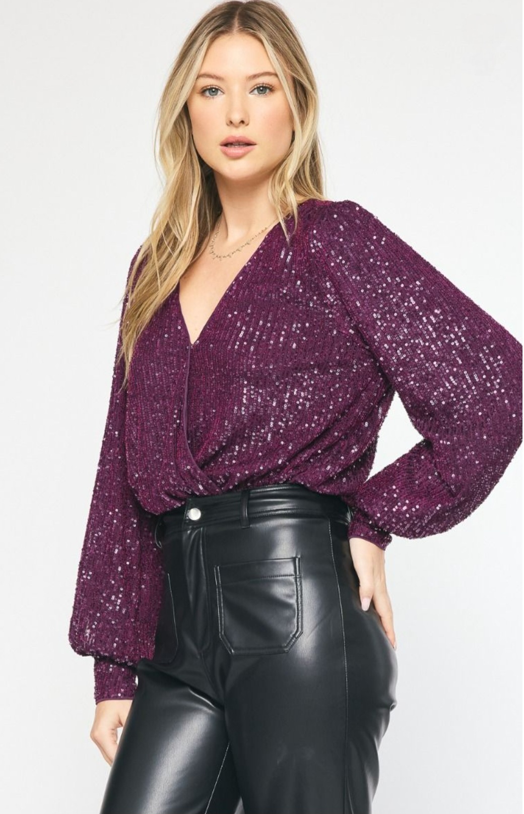 Purple Sequin Long Sleeve Blouse