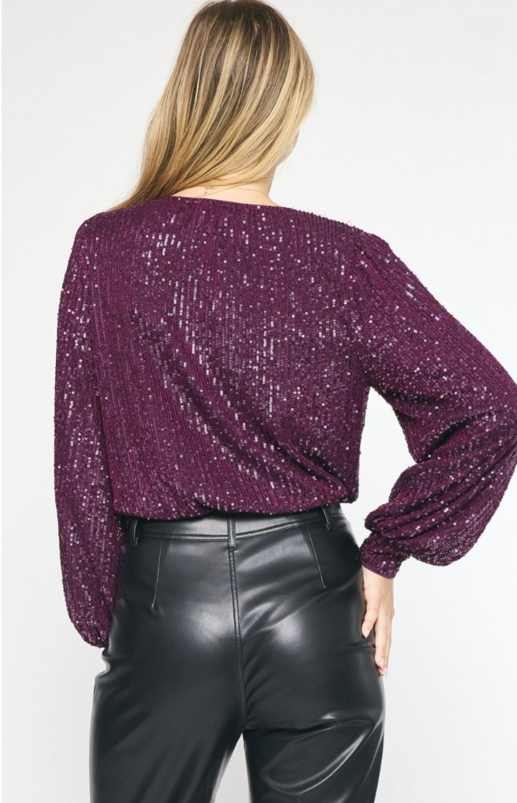 Purple Sequin Long Sleeve Blouse