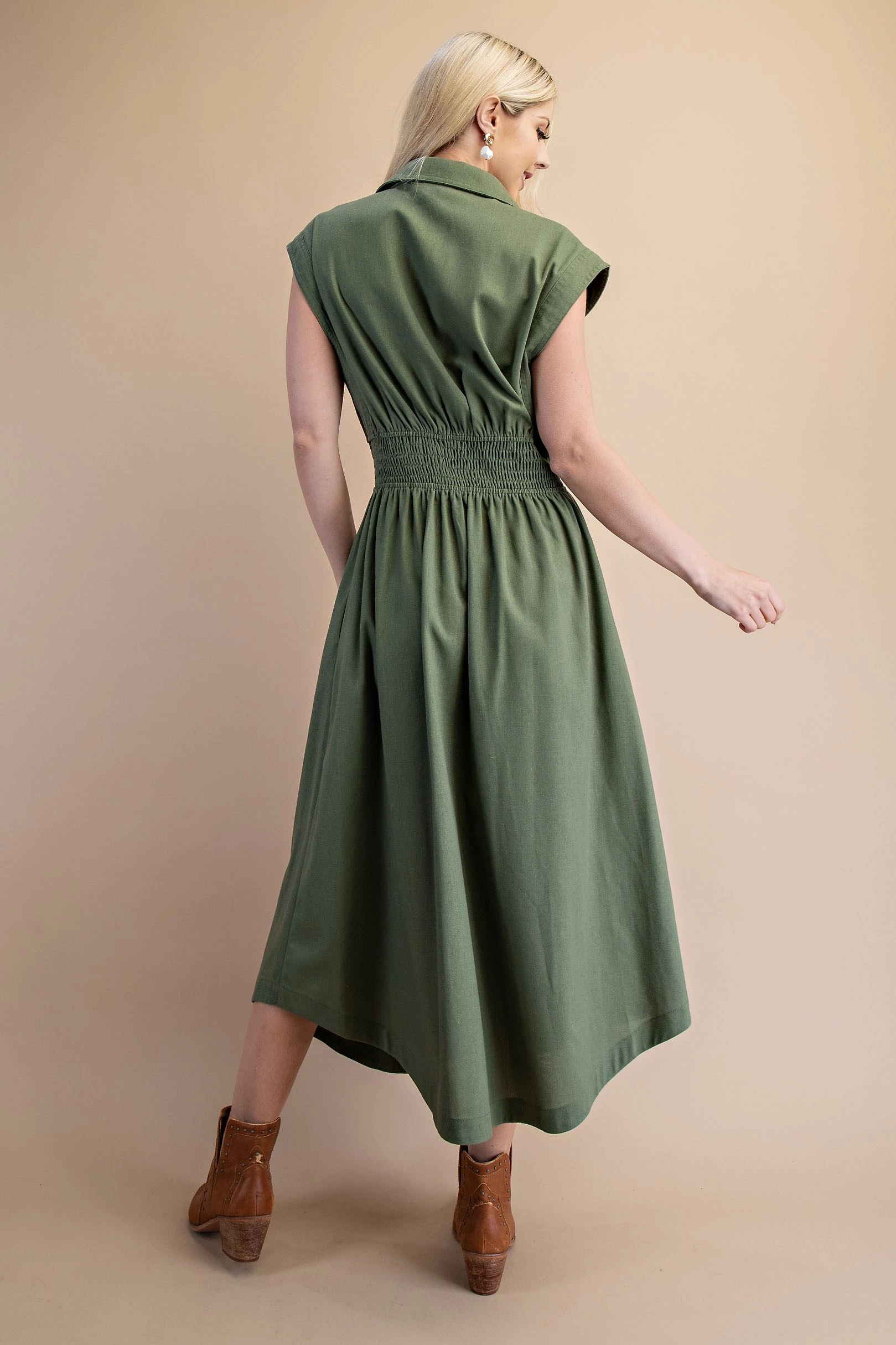 Green Button-Down Midi Maxi Dress