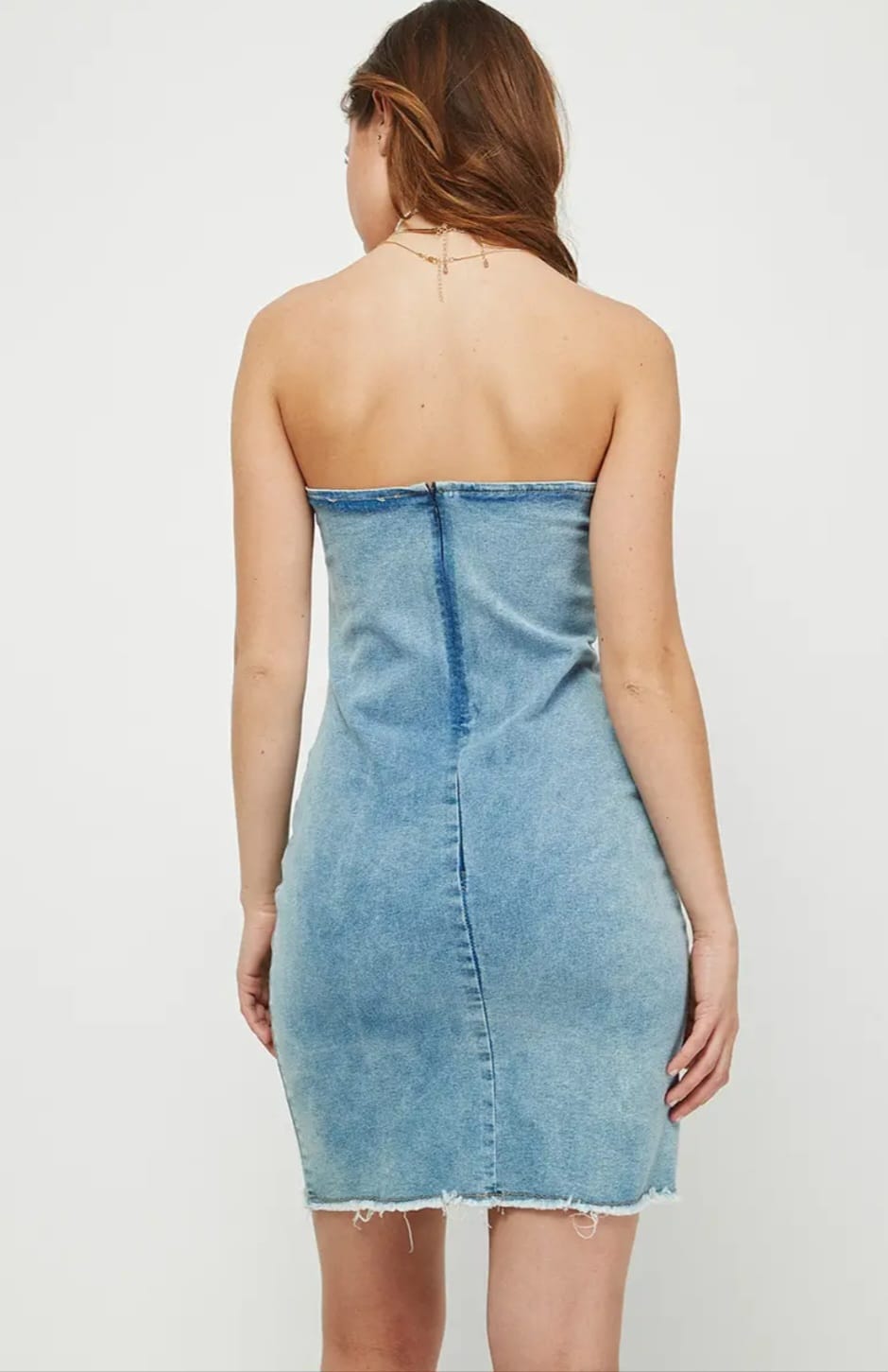 Strapless Denim Button-Front Mini Dress