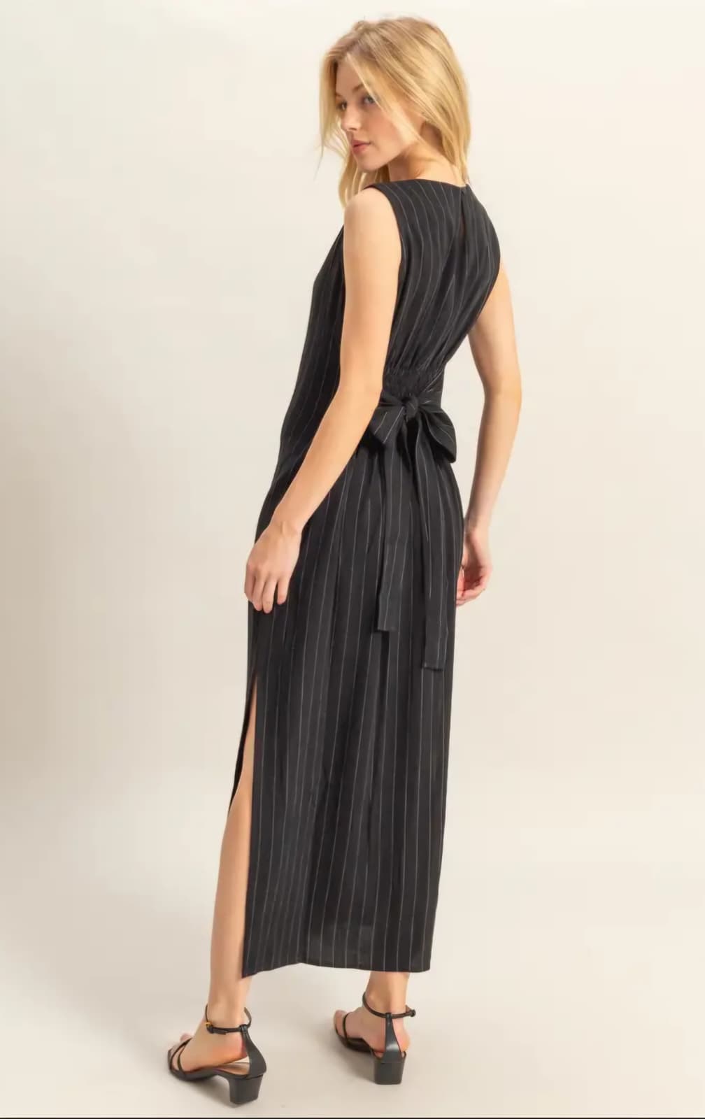 Sleeveless Pinstripe Midi Dress
