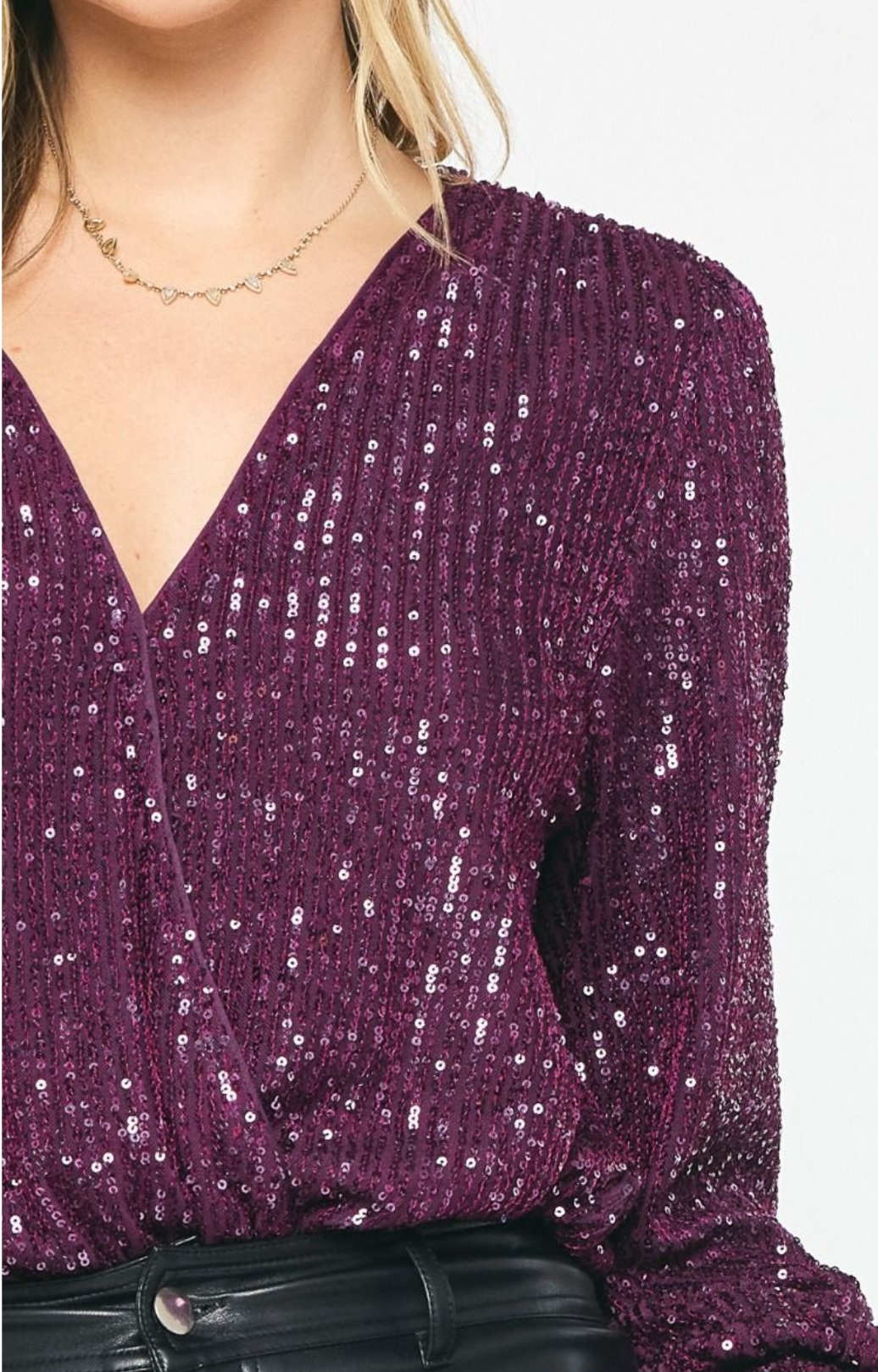 Purple Sequin Long Sleeve Blouse