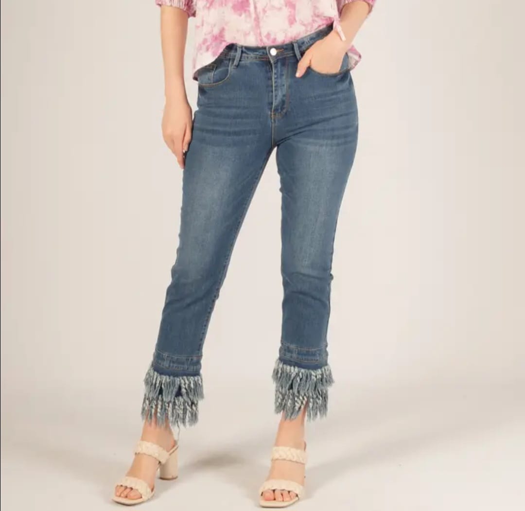 Women's Fringe Hem Denim Jeans