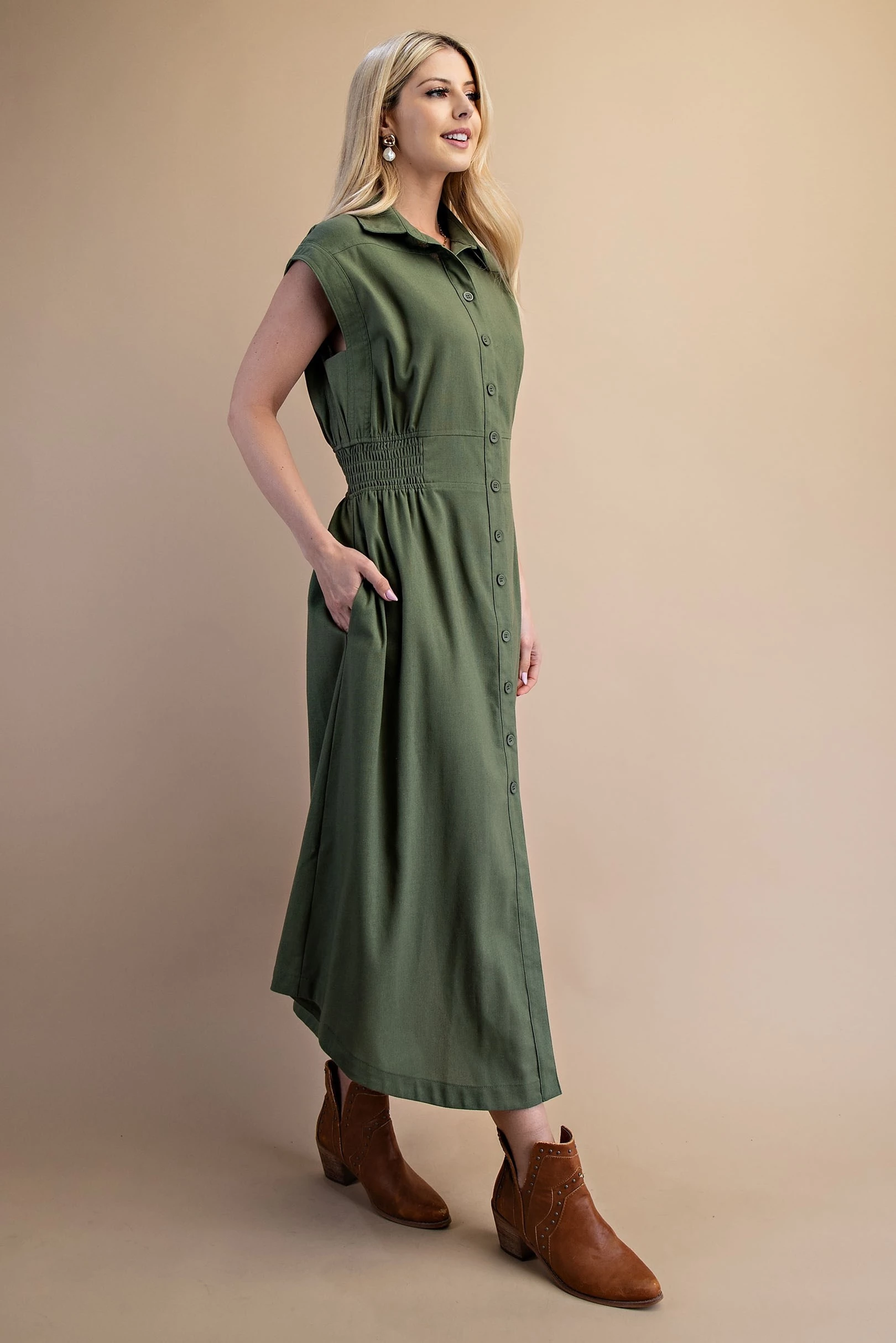 Green Button-Down Midi Maxi Dress