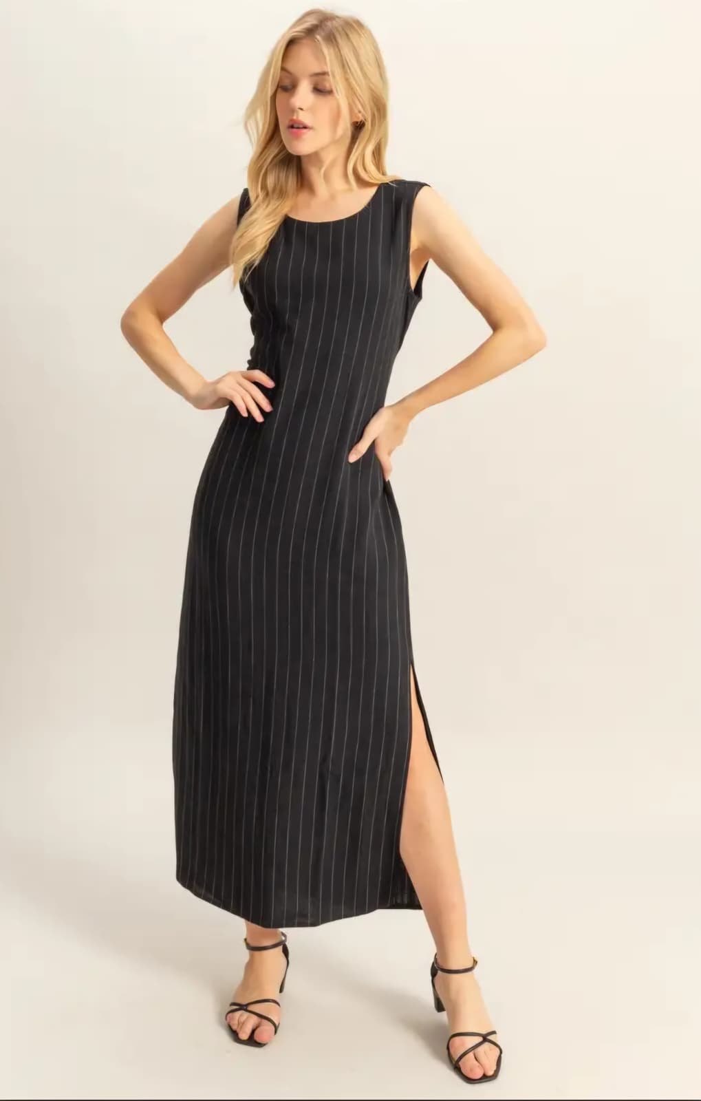 Sleeveless Pinstripe Midi Dress