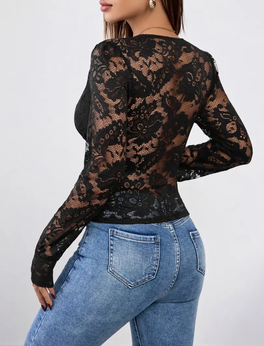 Elegant Black Lace V-Neck Top