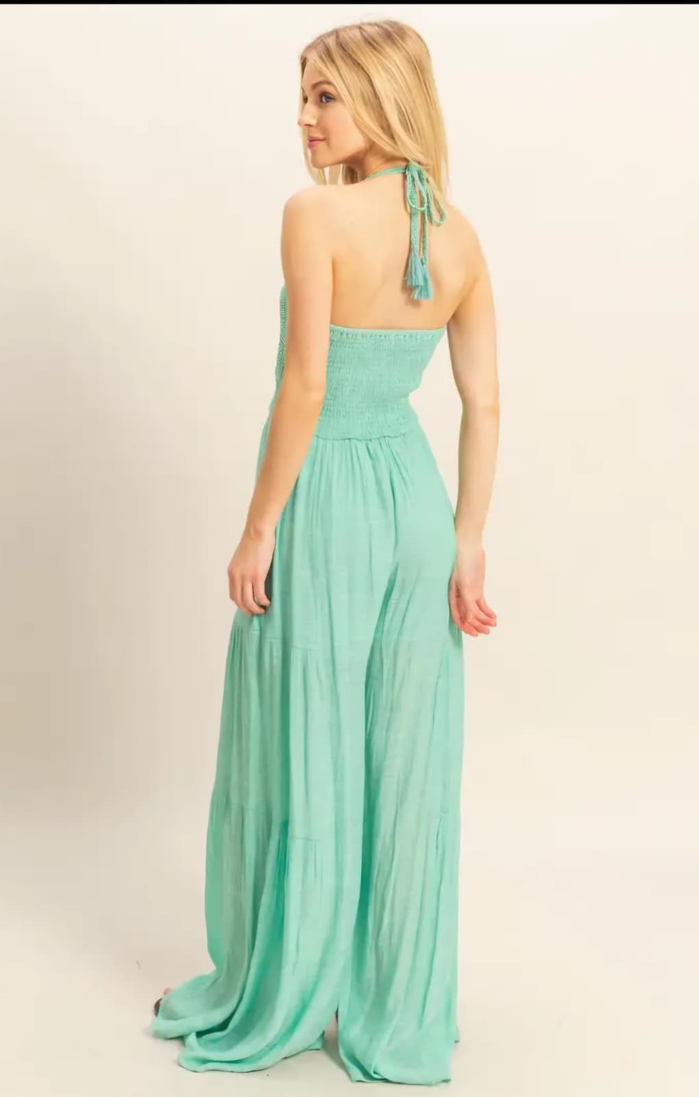 Halter Jumpsuit with crochet top detail