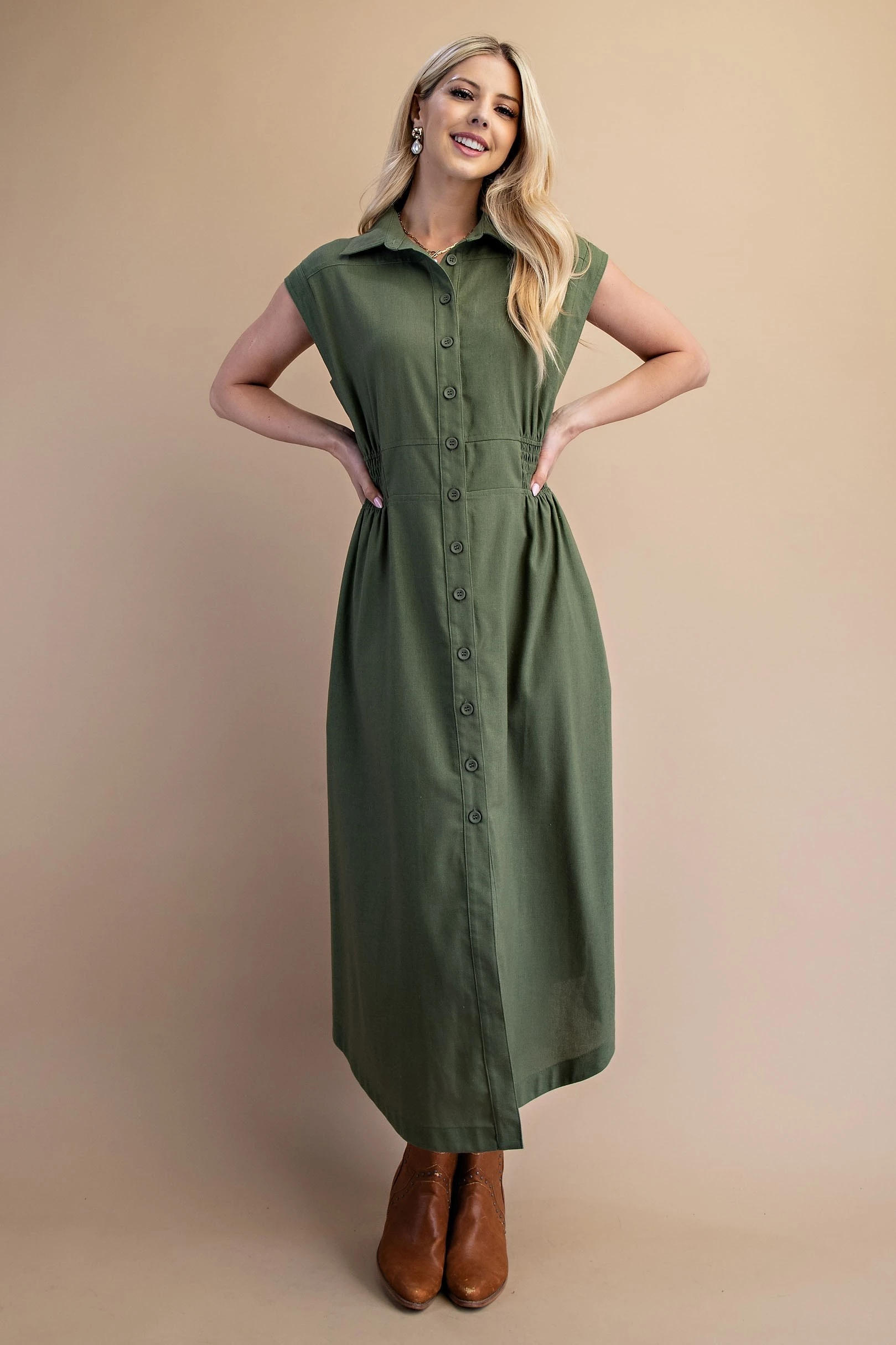 Green Button-Down Midi Maxi Dress