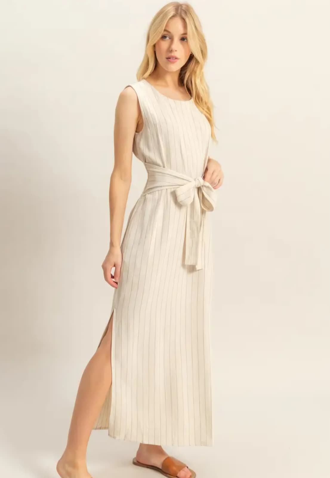 Sleeveless Pinstripe Midi Dress