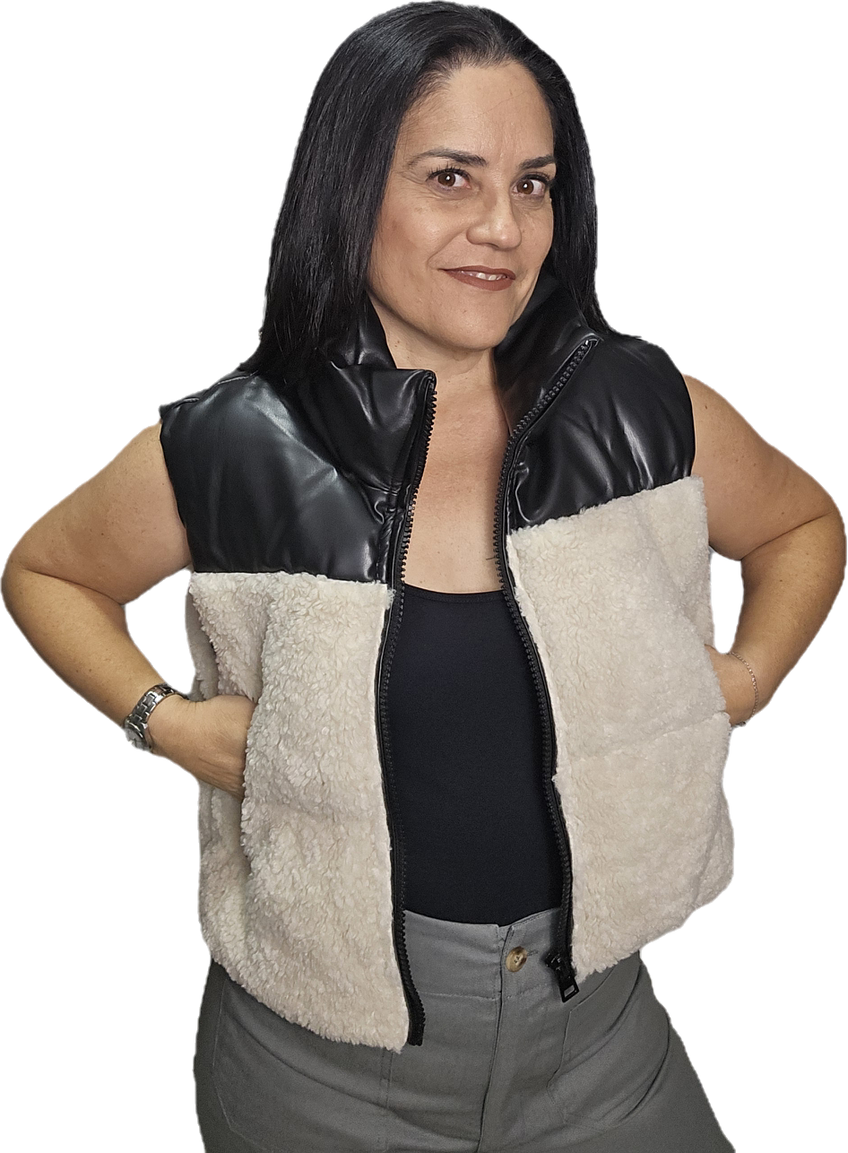 Contrast Shearling and Leather Vest