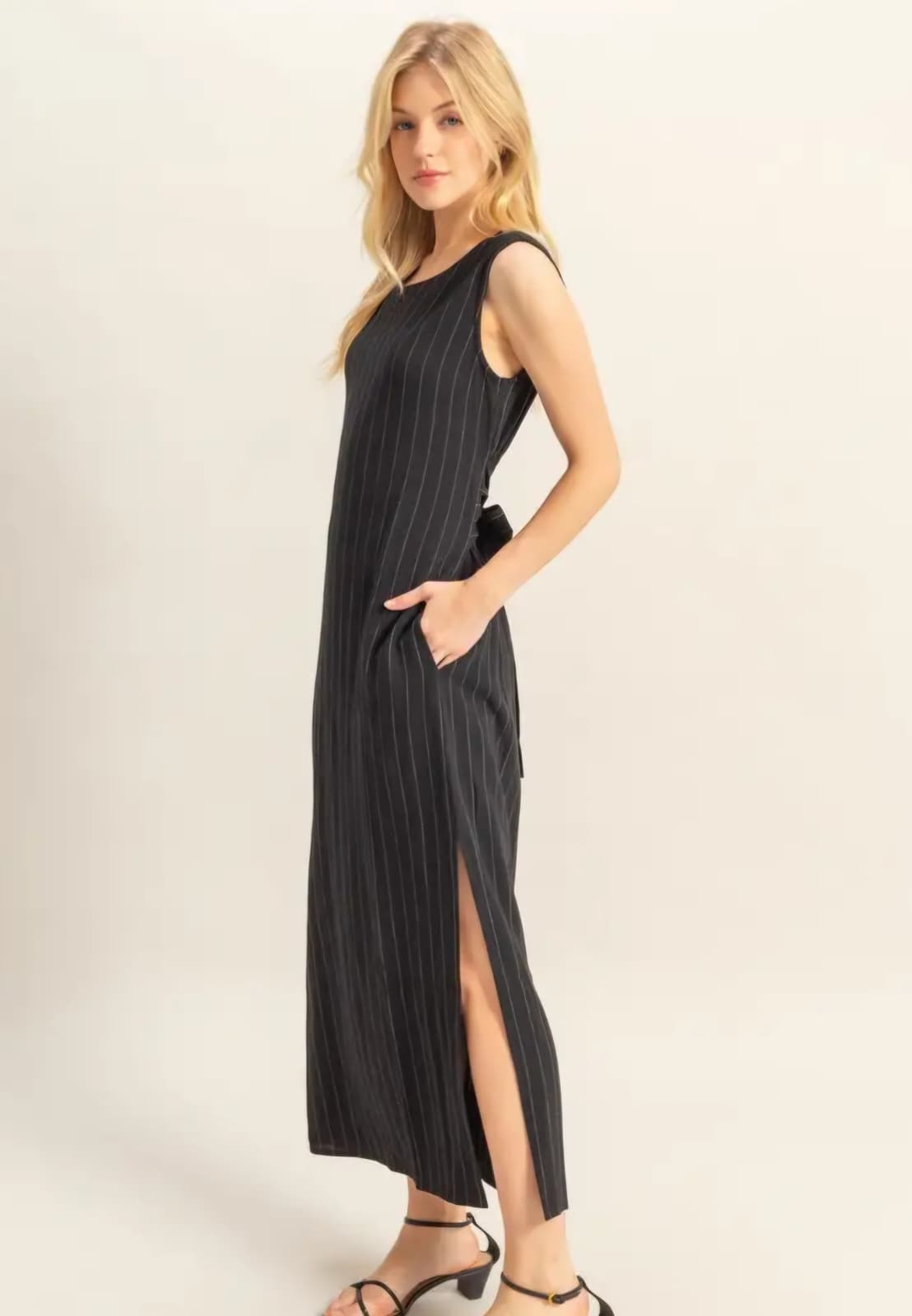 Sleeveless Pinstripe Midi Dress