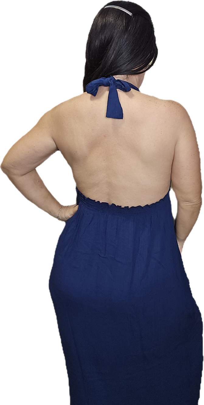 Elegant Navy Halter Dress