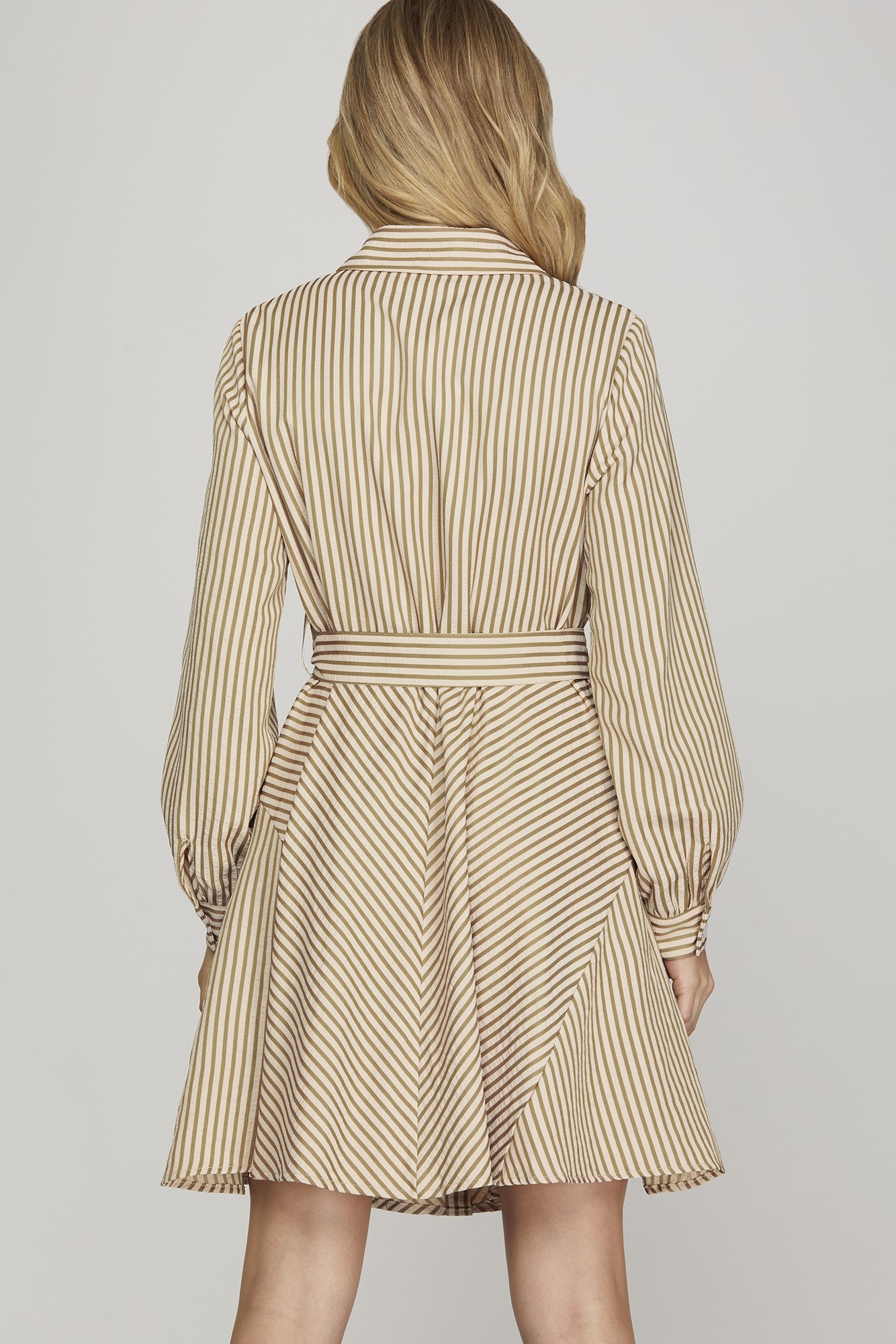 Striped Button-Down Dress With Pockets 