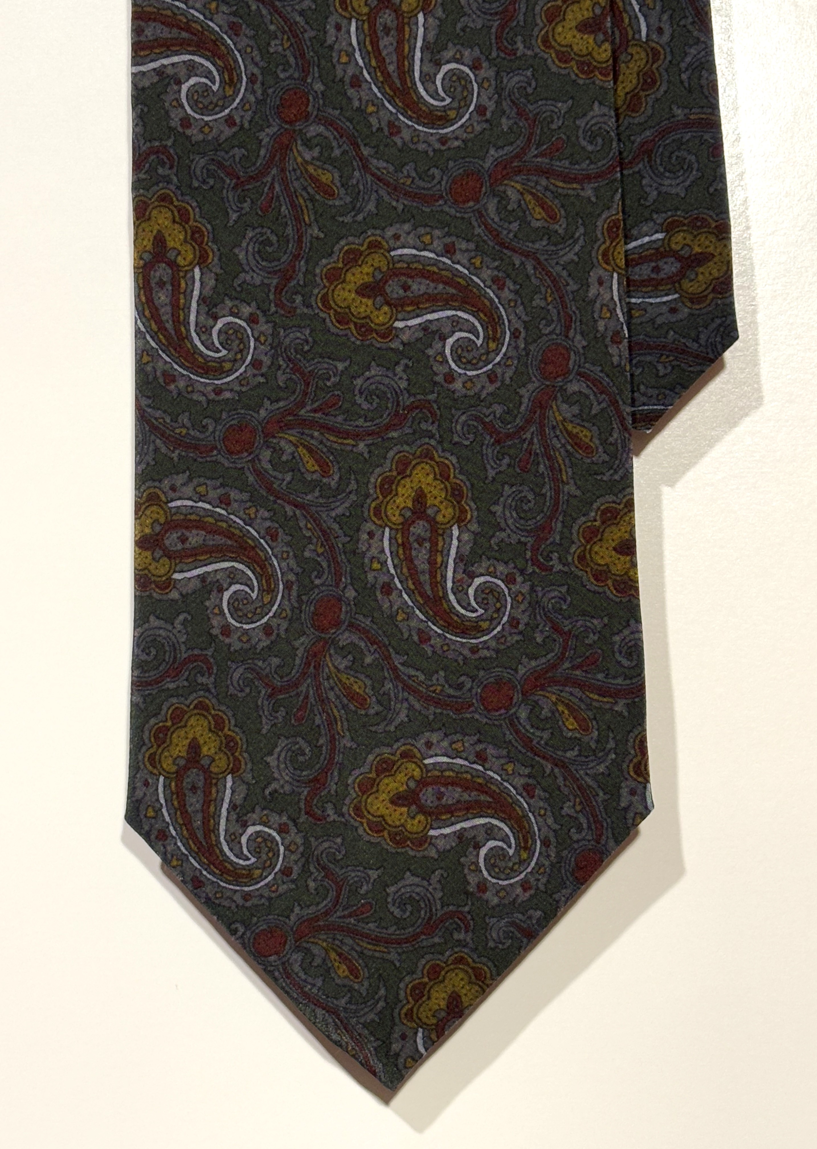 Cravate Vert Olive & Moutarde “Paisley Brumaire” – 