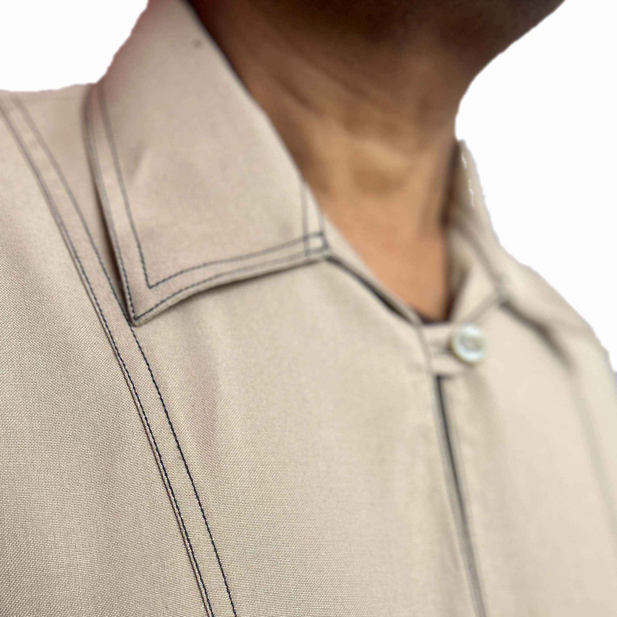 Beige Unique Neck Style Utility Shirt