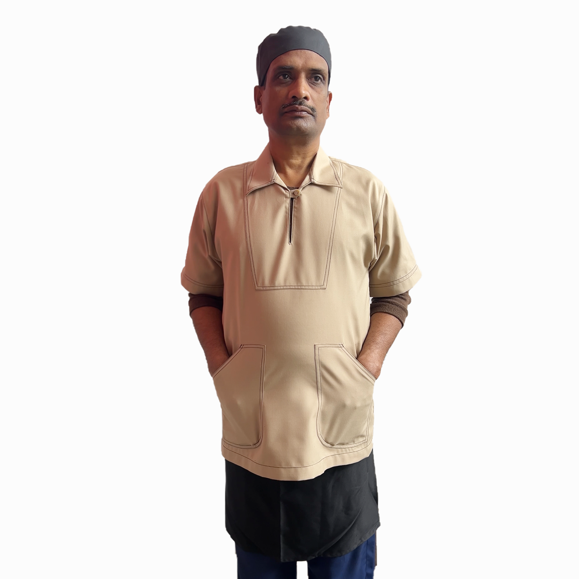 Beige Unique Neck Style Utility Shirt
