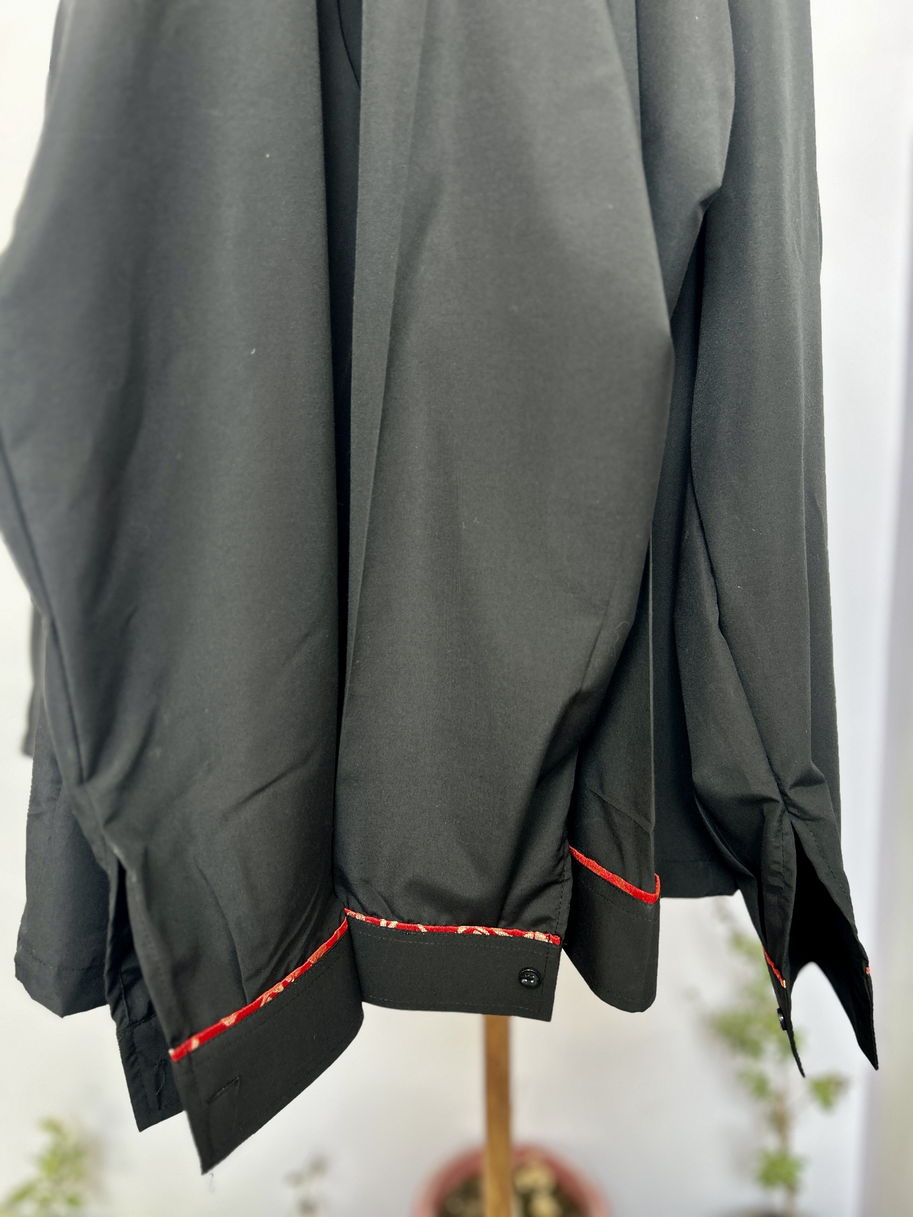 Black Shirt with Red Patterned Collar