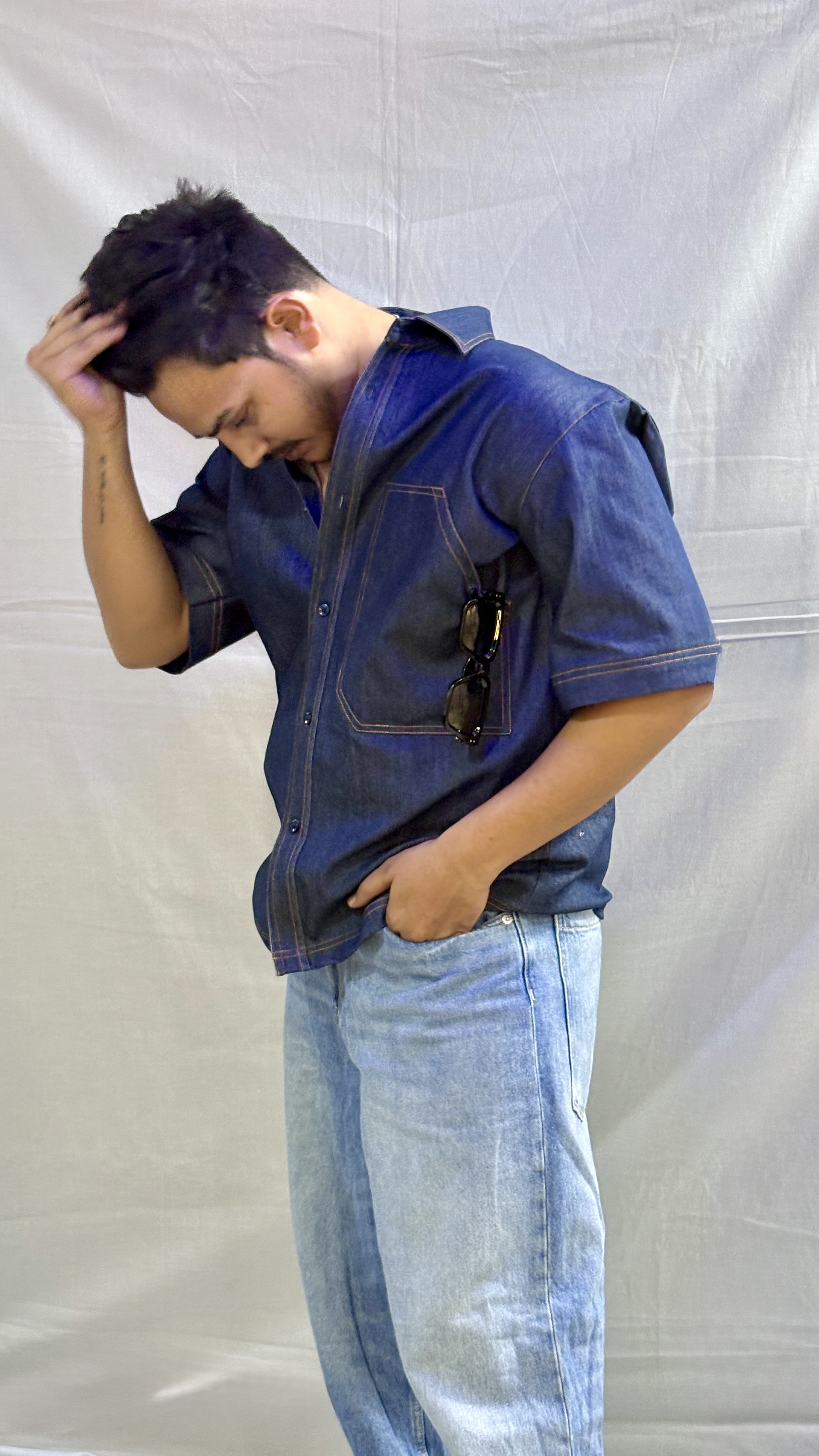 Men’s Heavy-Duty Oversized Denim Shirt – Premium Orange Thread Stitch | Workwear x Streetwear | Unique Pocket Design | Made by Colors Valley Garments