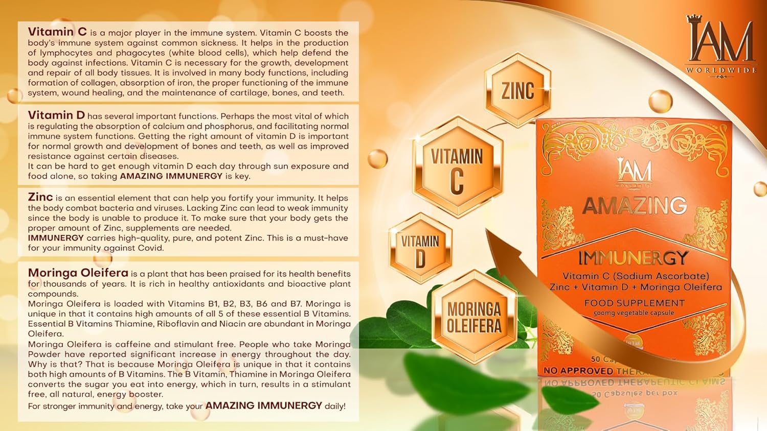 Amazing Immunergy Vit C + Zinc + Vit D + Moringa Oleifera Food Supplement
