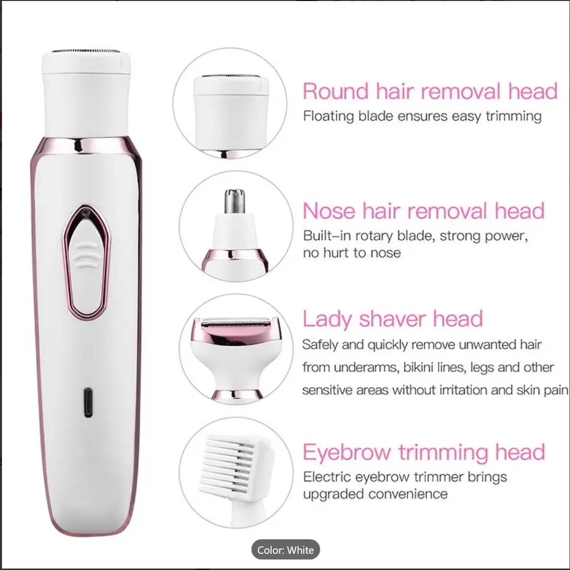 4 in 1 Women Electric Shaver Painless Rechargeable Lady Bikini Legs Hair Razor