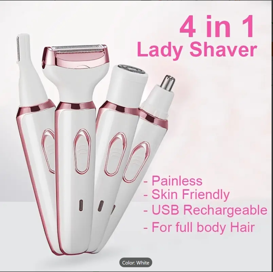 4 in 1 Women Electric Shaver Painless Rechargeable Lady Bikini Legs Hair Razor