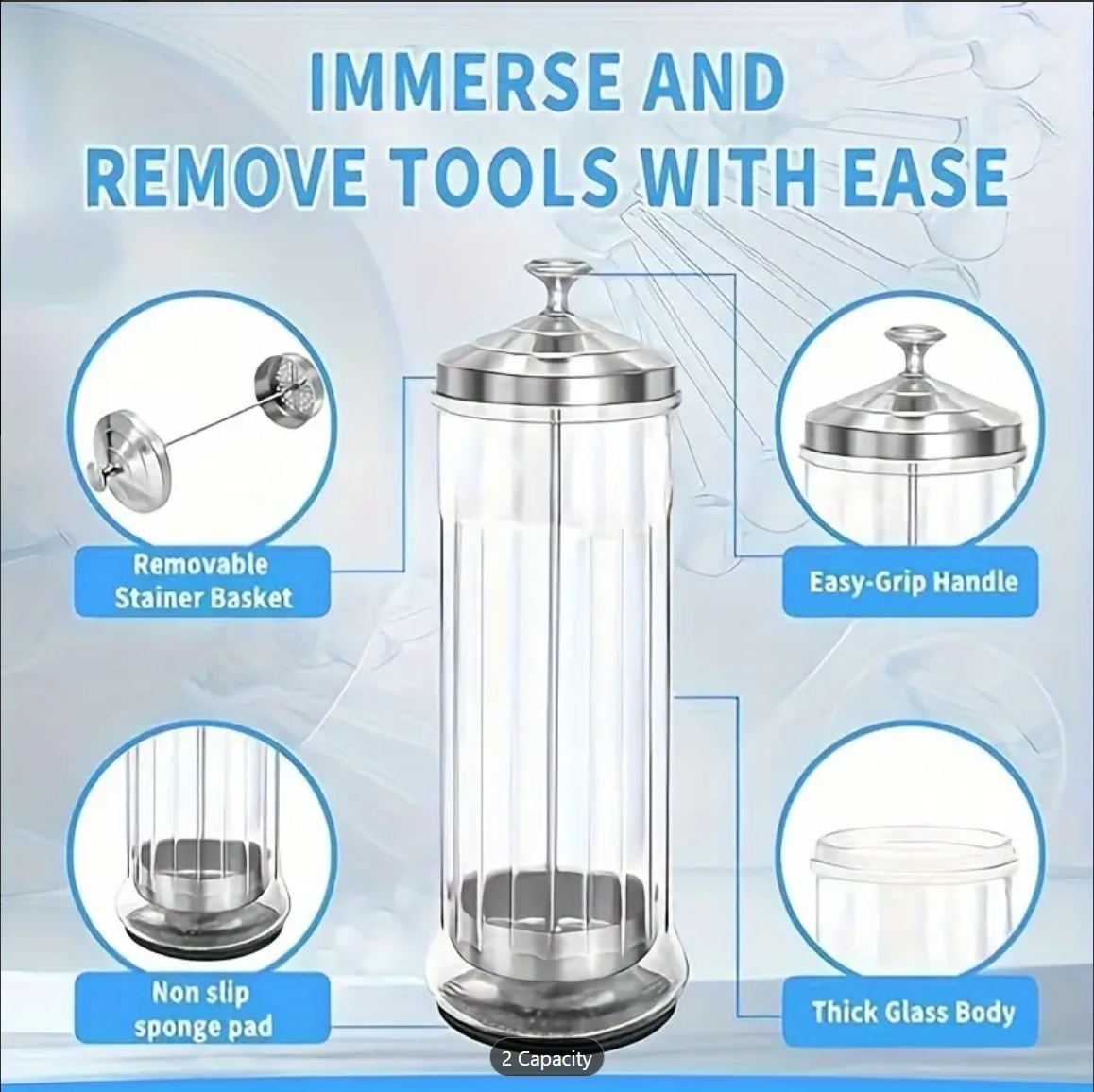 Glass Sterilizer Container for Nail, Beauty Salon and Barber shop