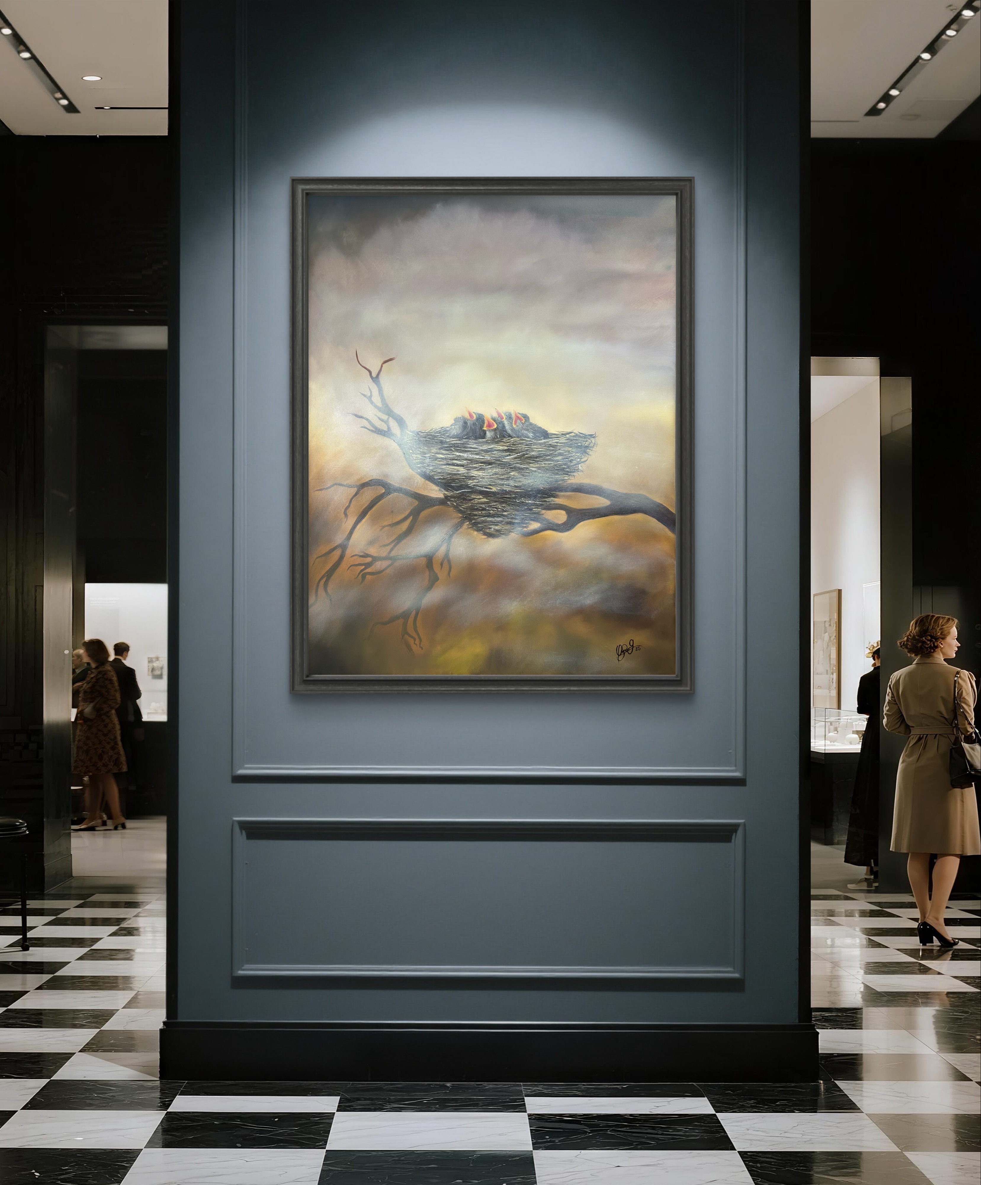 Hand-Painted Bird Nest Artwork