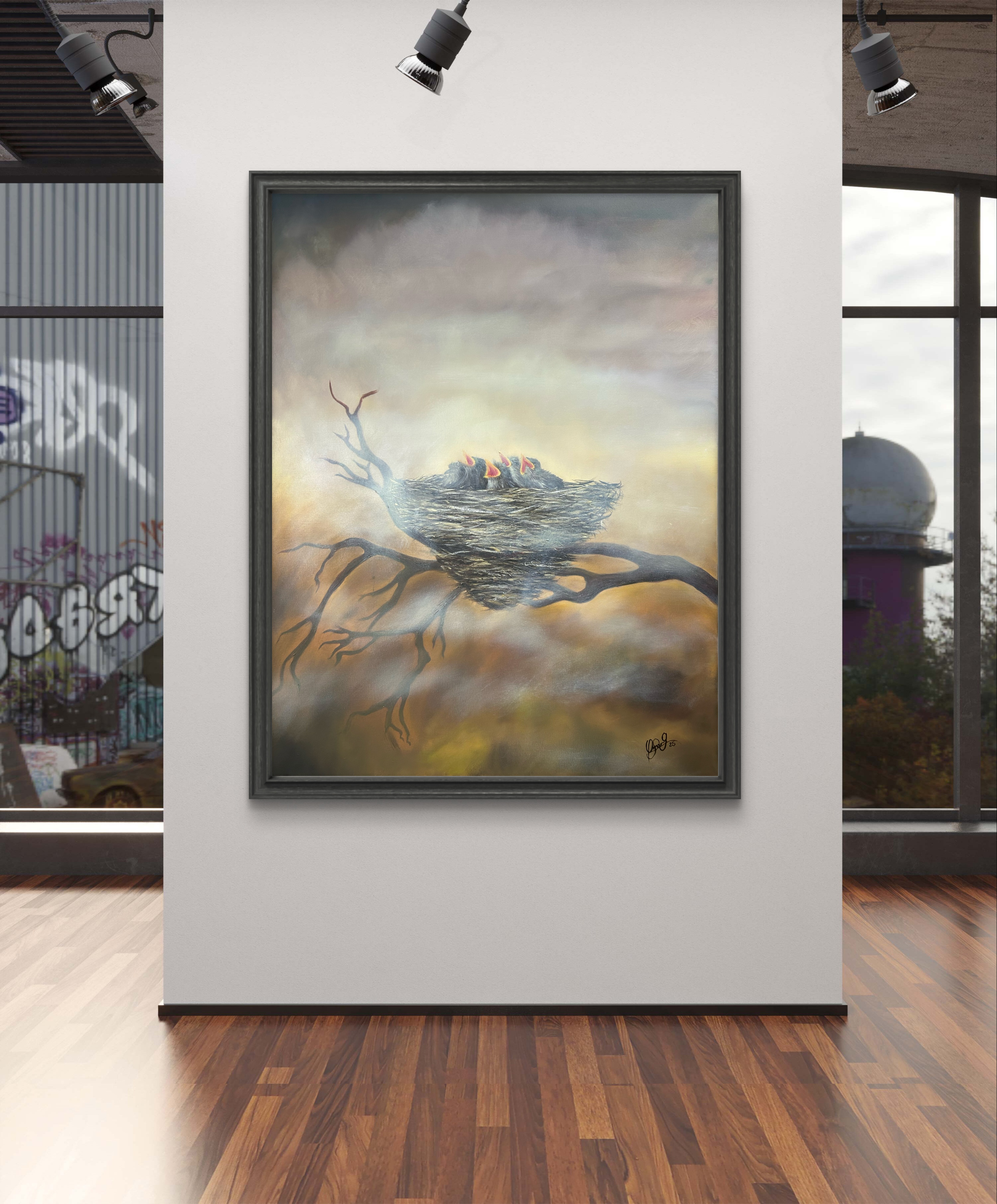 Hand-Painted Bird Nest Artwork