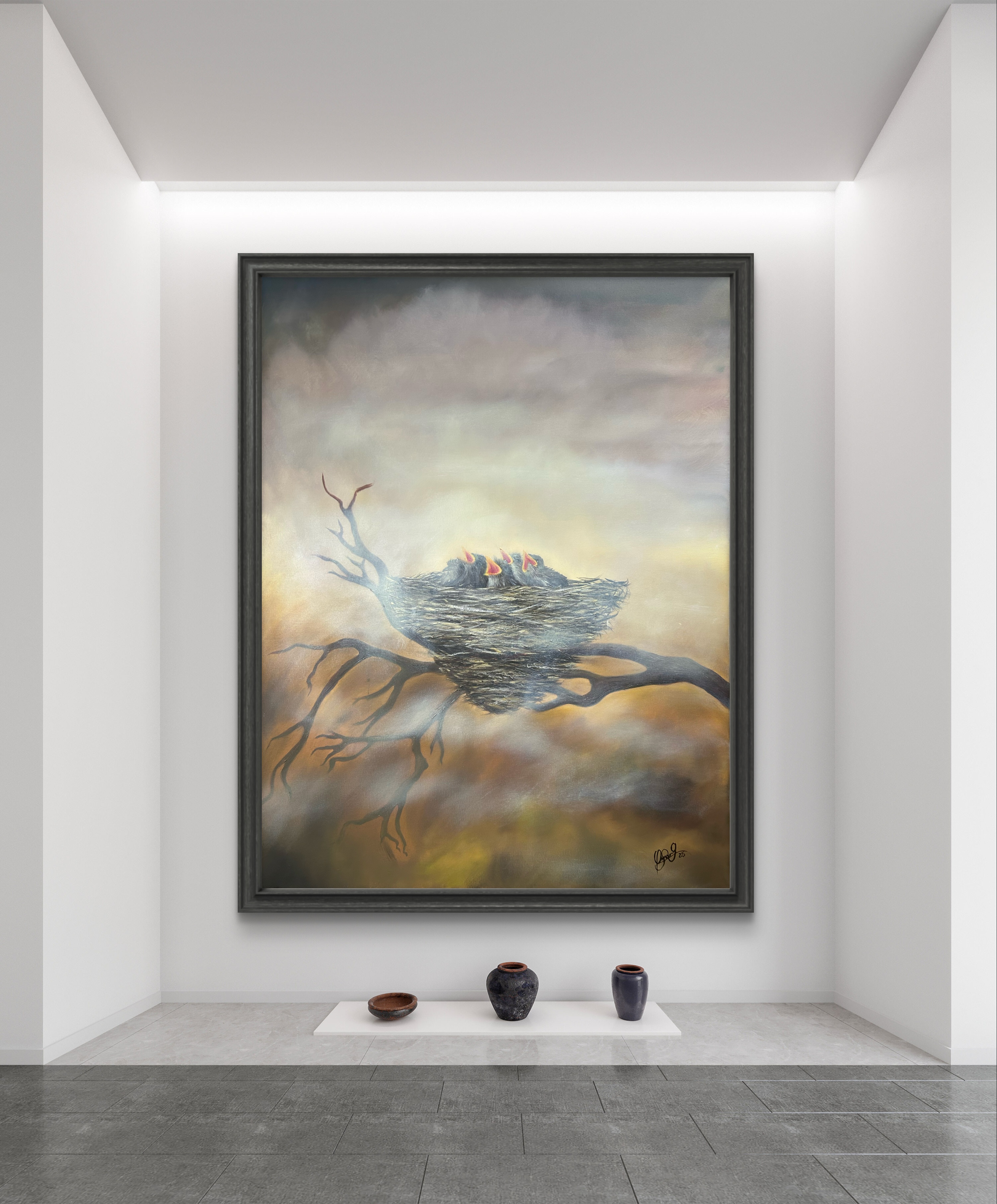 Hand-Painted Bird Nest Artwork