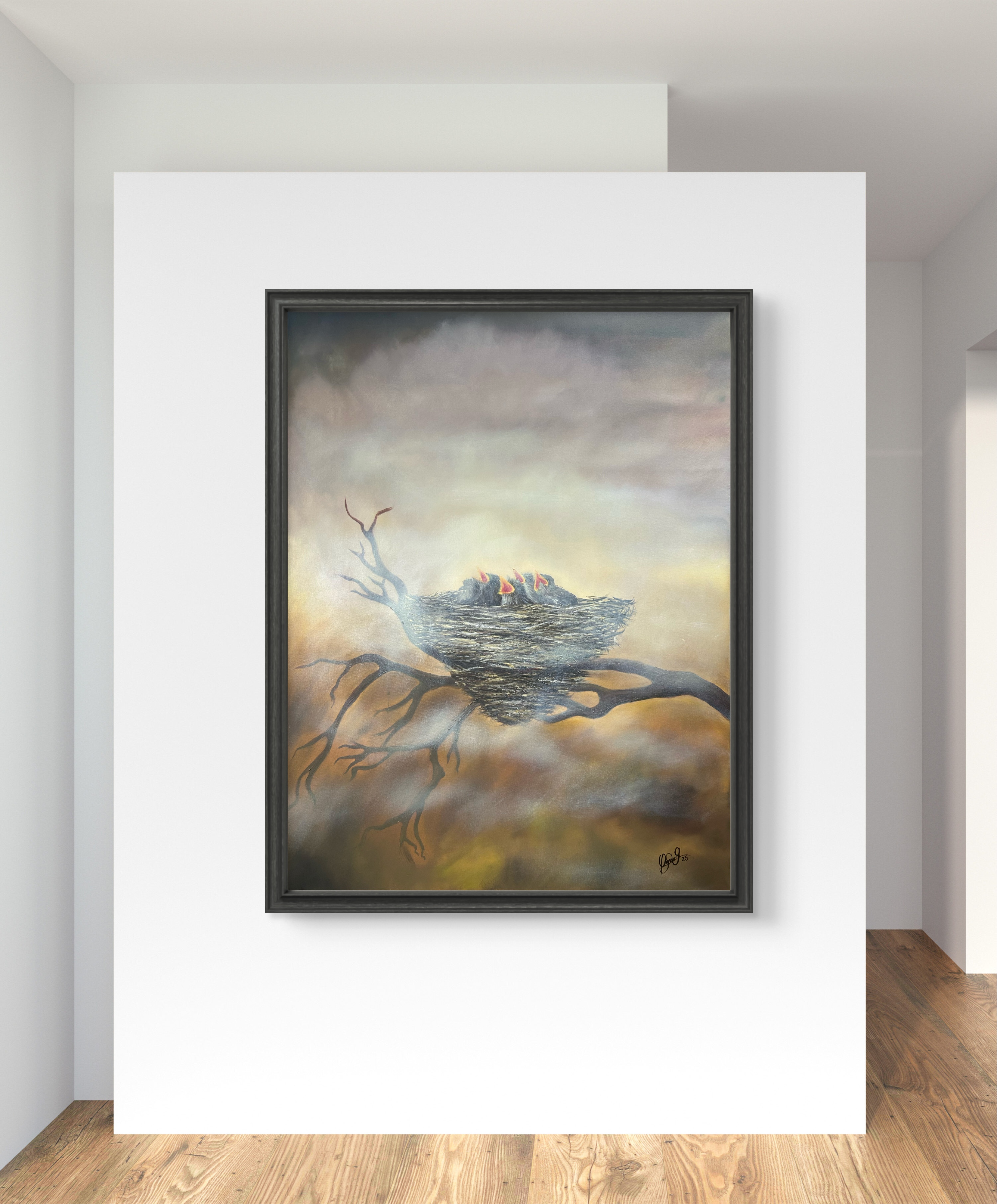 Hand-Painted Bird Nest Artwork