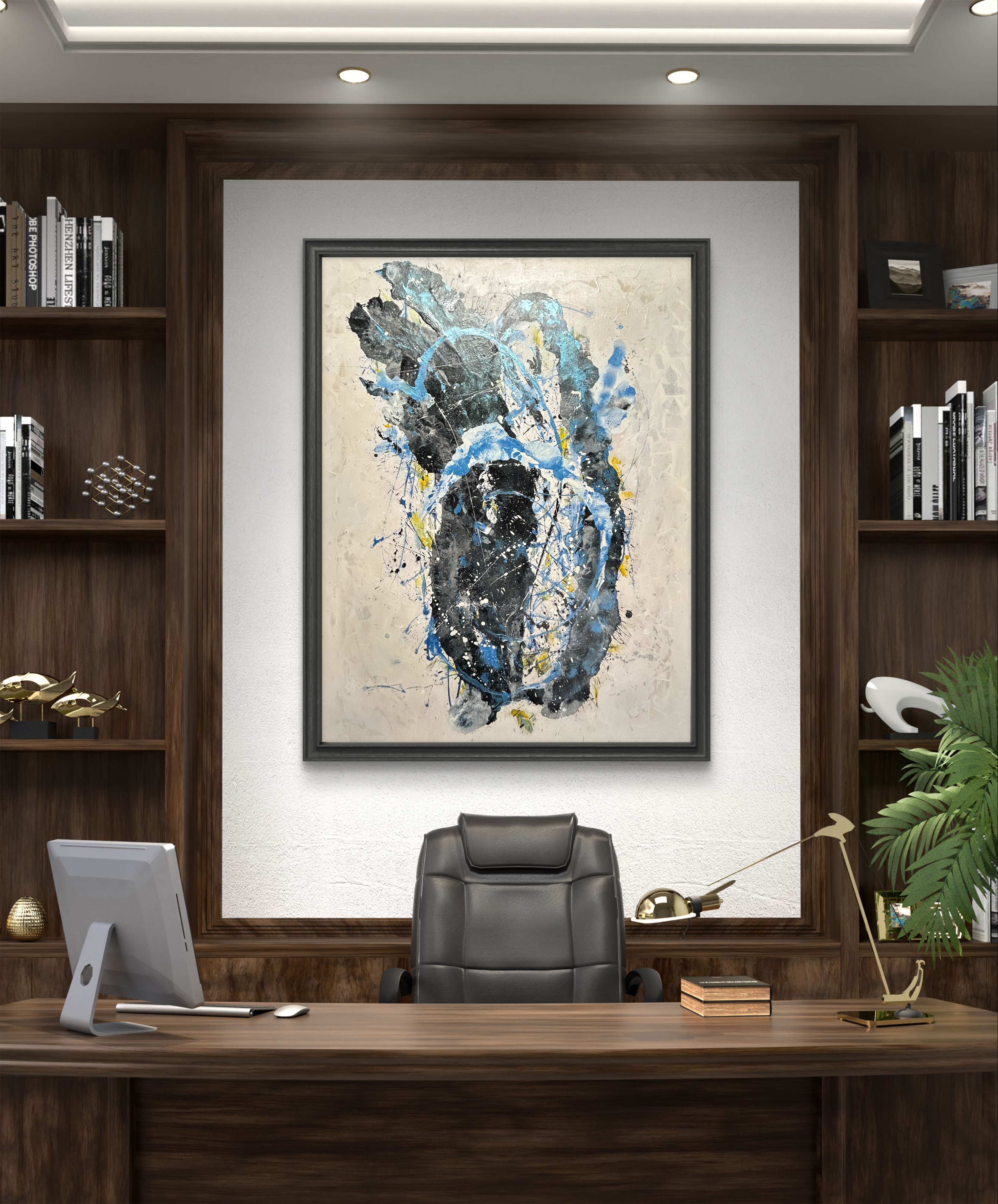 Abstract Blue and Black Painting
