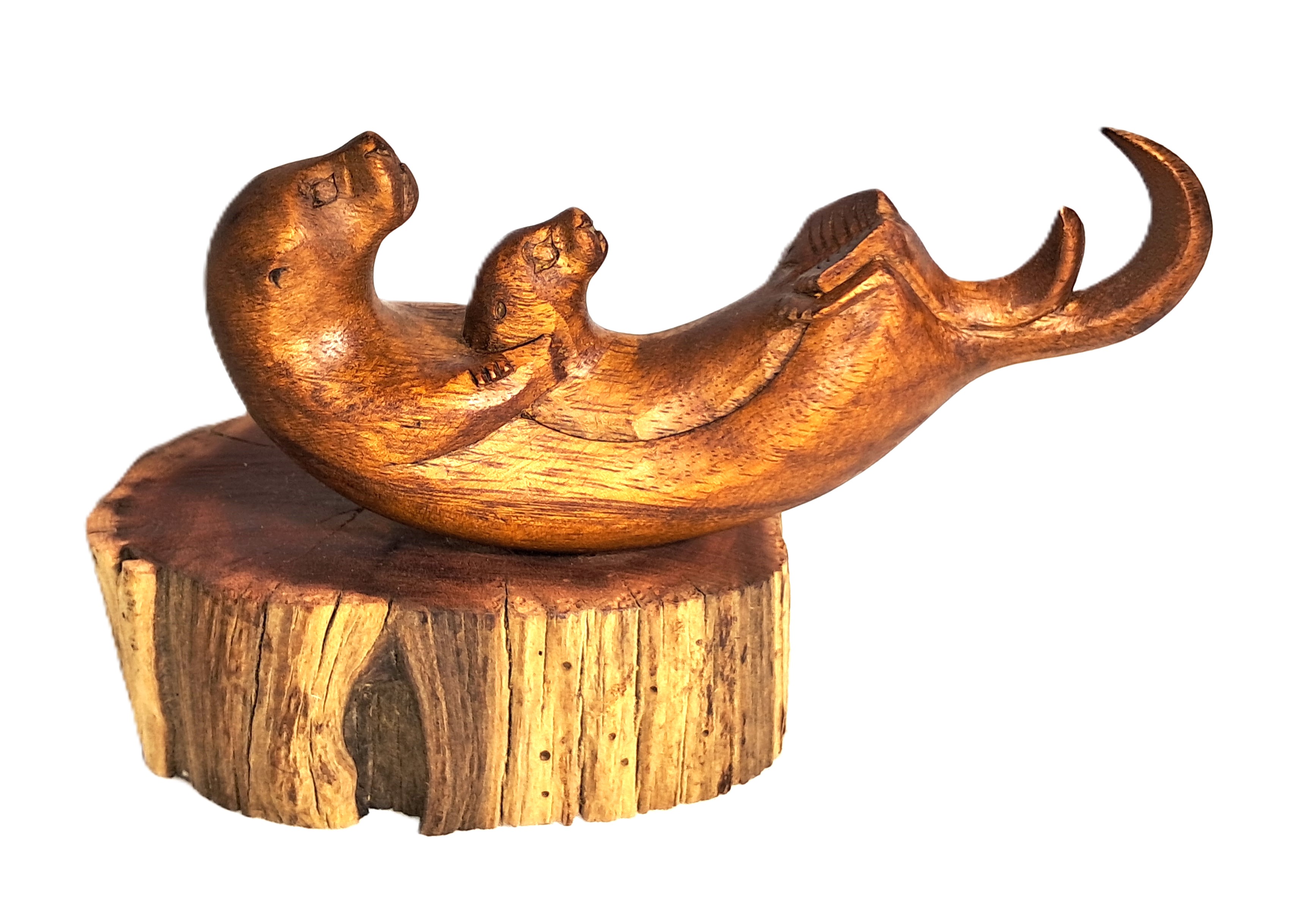 Otter pair wood carving