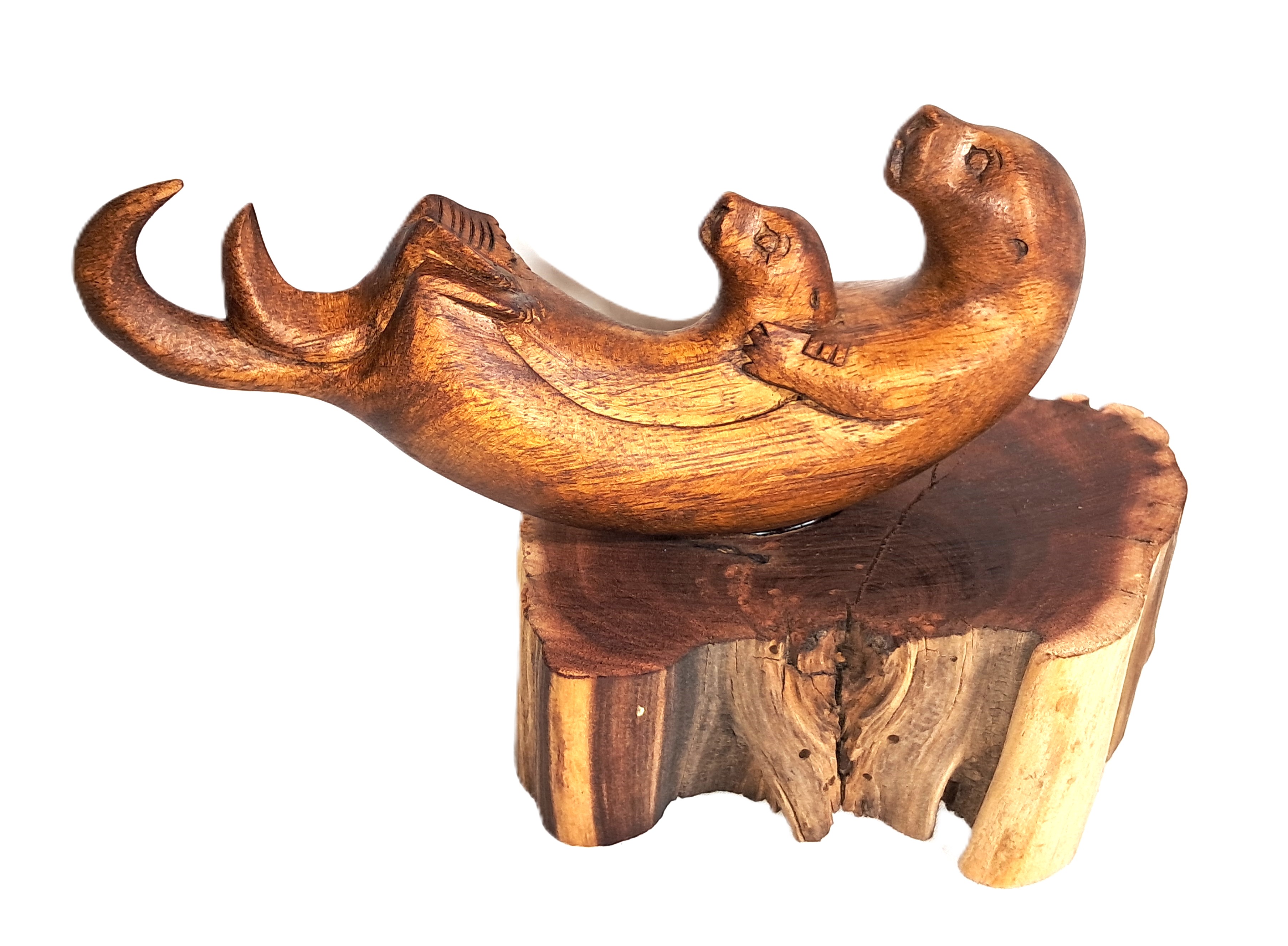 Otter pair wood carving
