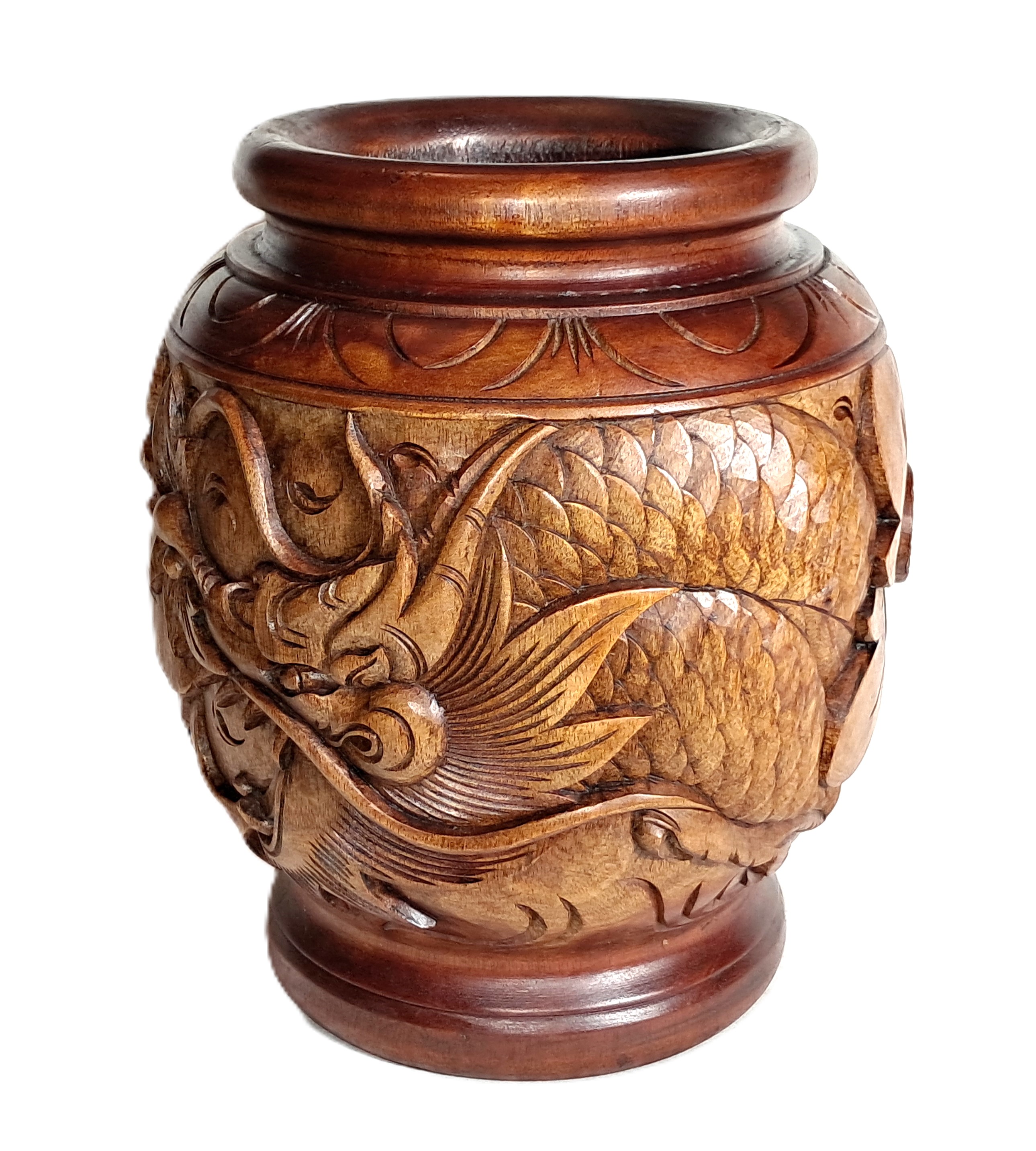 Dragon vase wood carving (#drgVs10)
