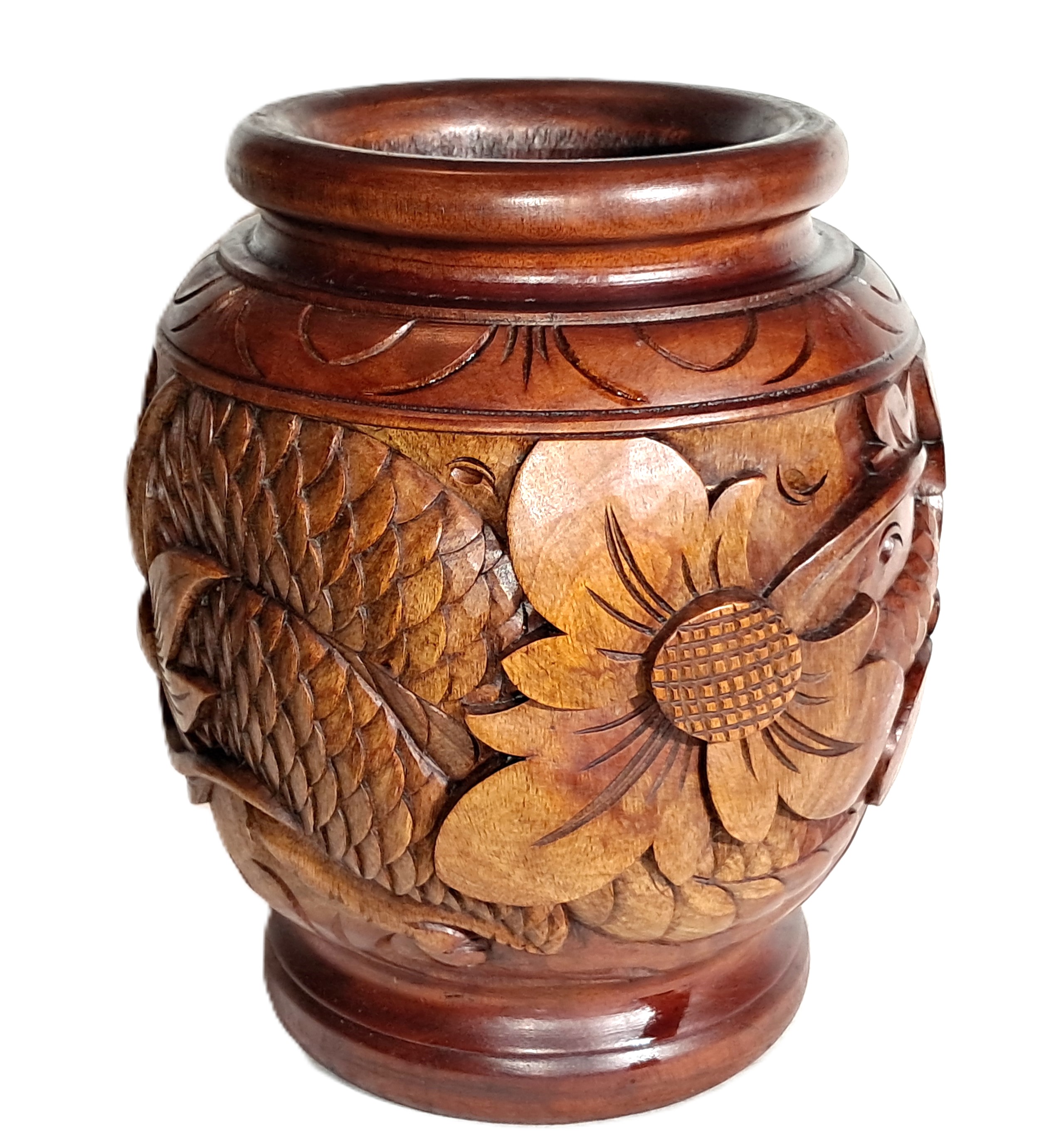 Dragon vase wood carving (#drgVs10)