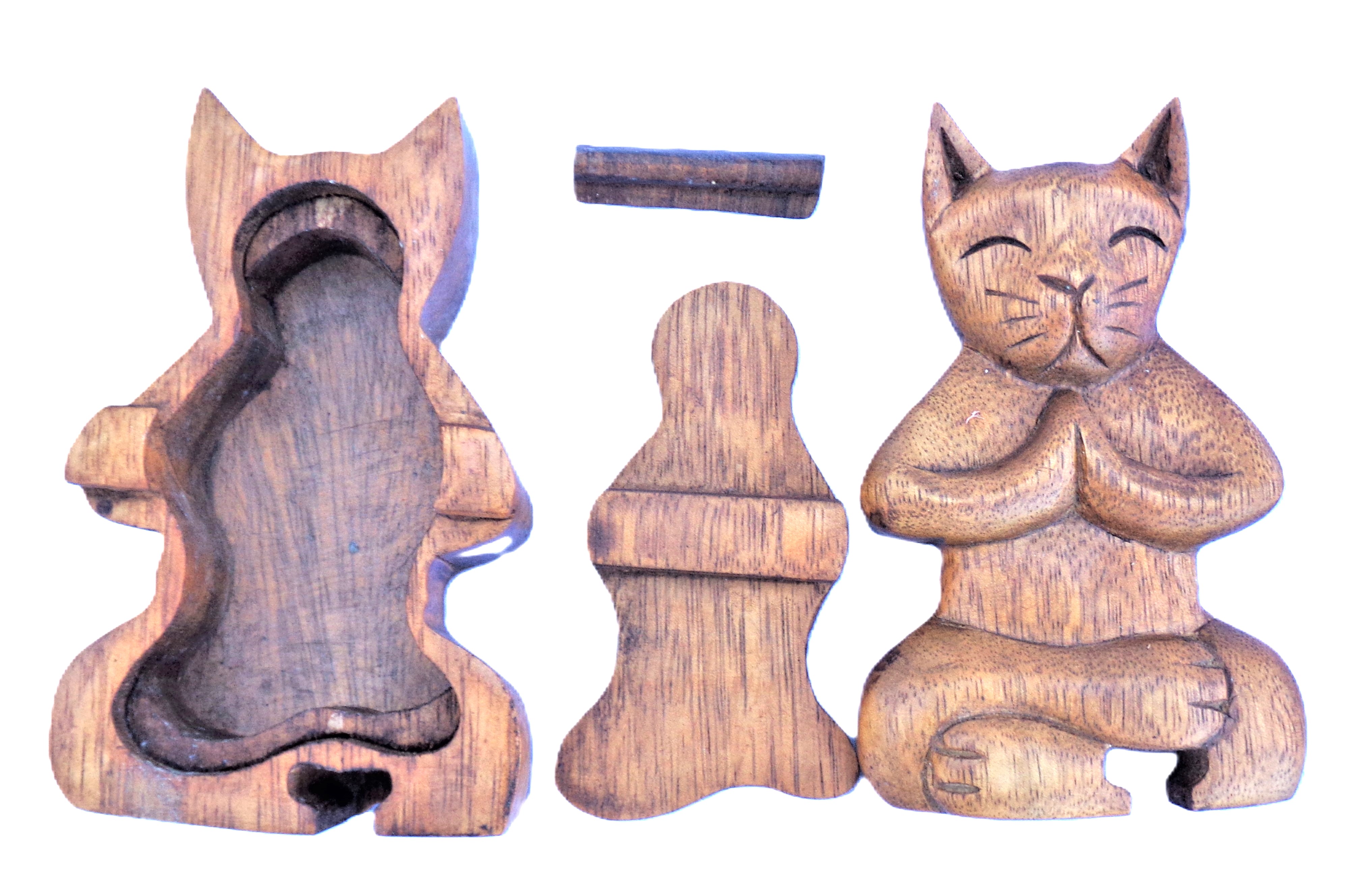 cat puzzle jewelry box, wood carving.