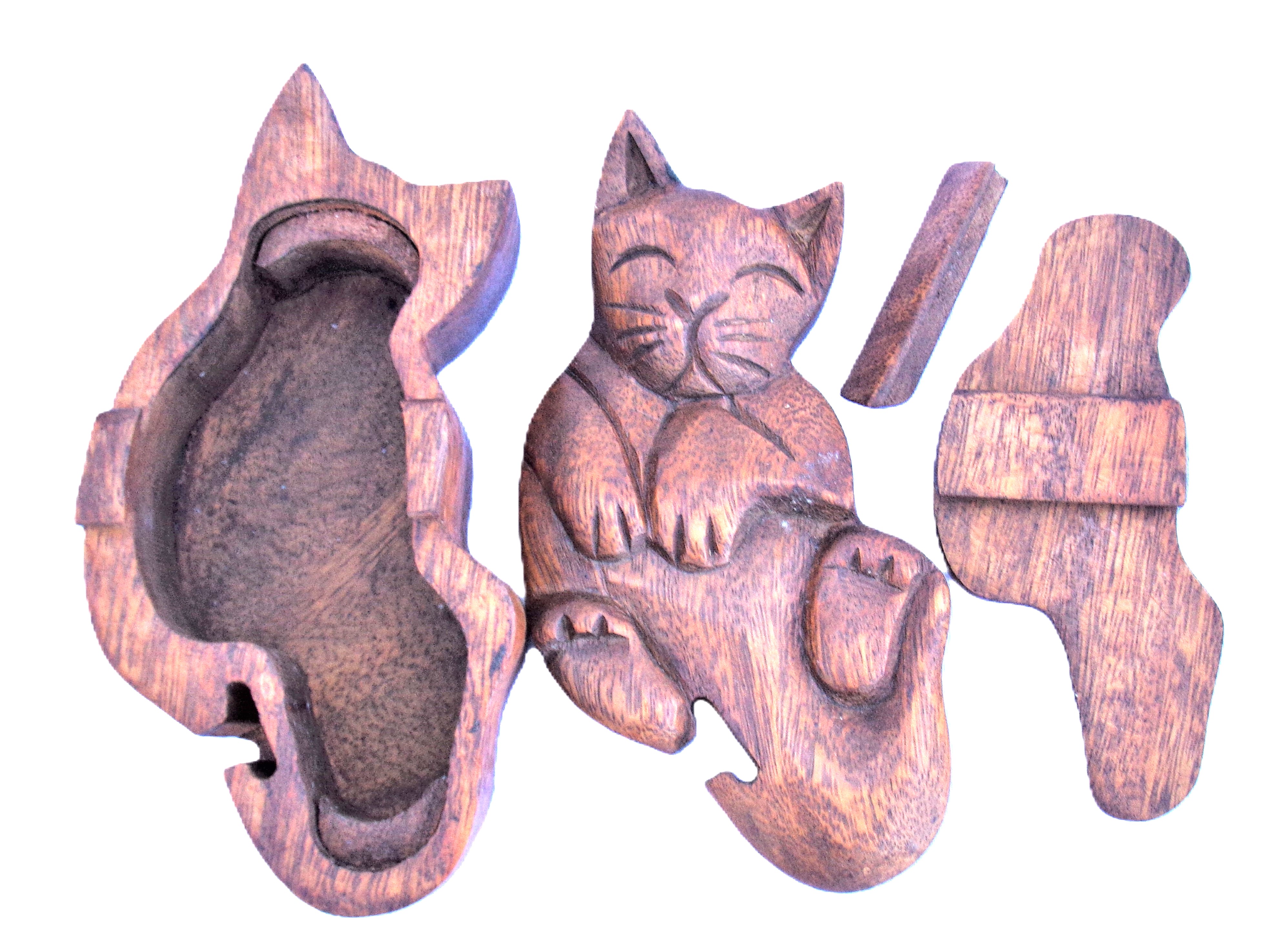 Cat puzzle jewelry box, wood carving (#ctSlp)