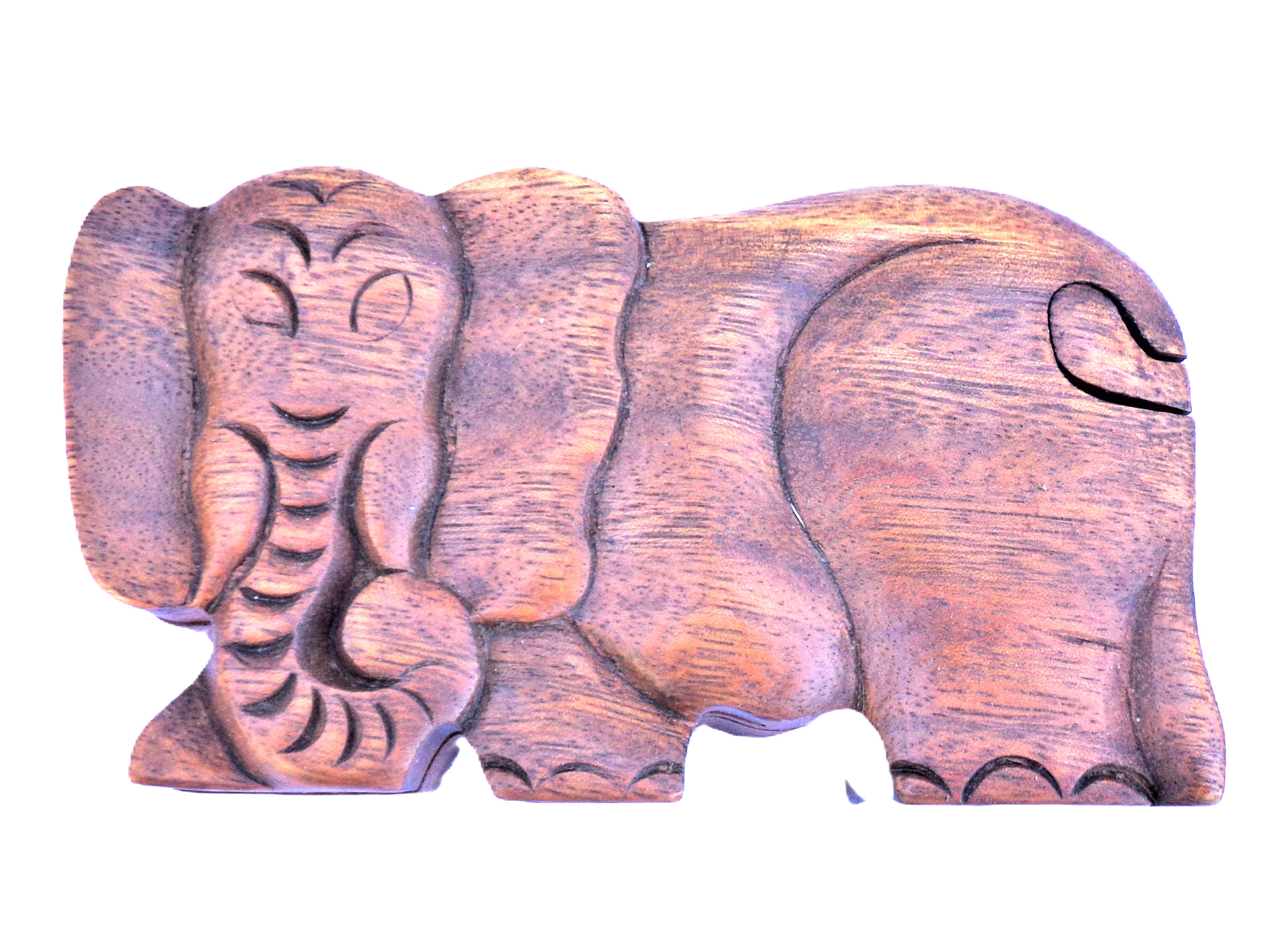 Elephant puzzle jewelry box, wood carving (bxElfTd.)