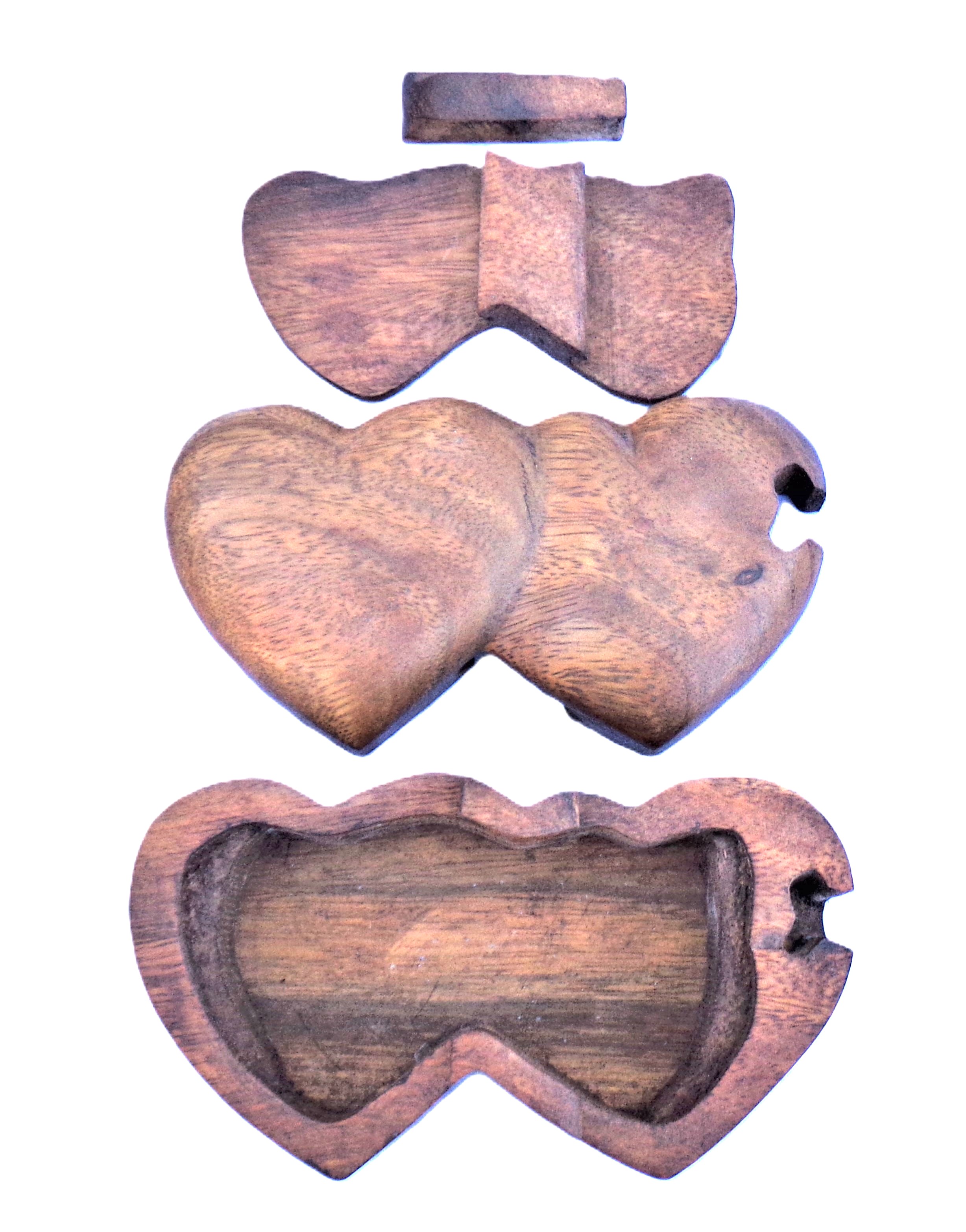 Hearts puzzle jewelry box wood carving (bxHrts)