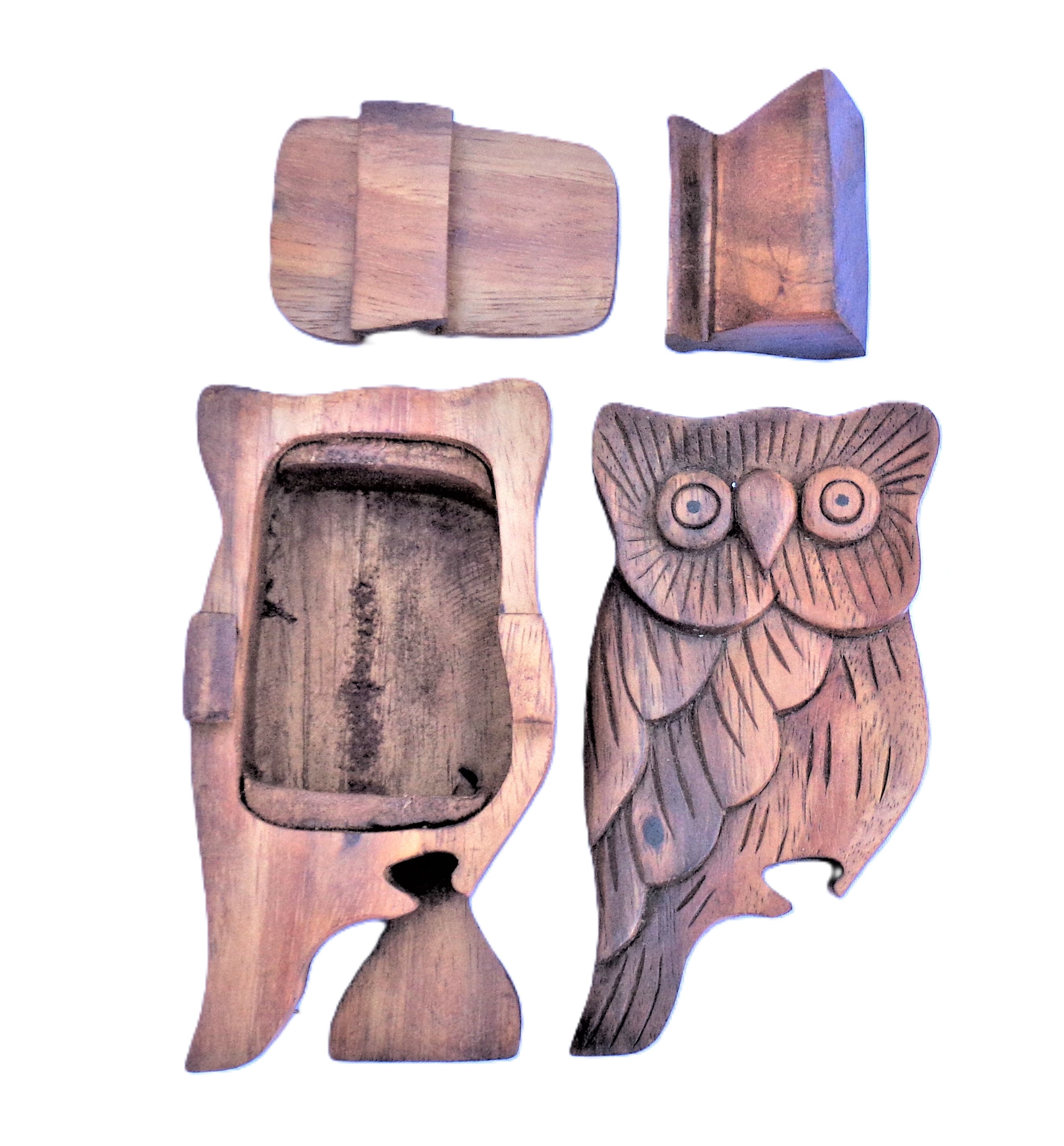 Owl puzzle jewelry box wood carving (bxOwlLkR)