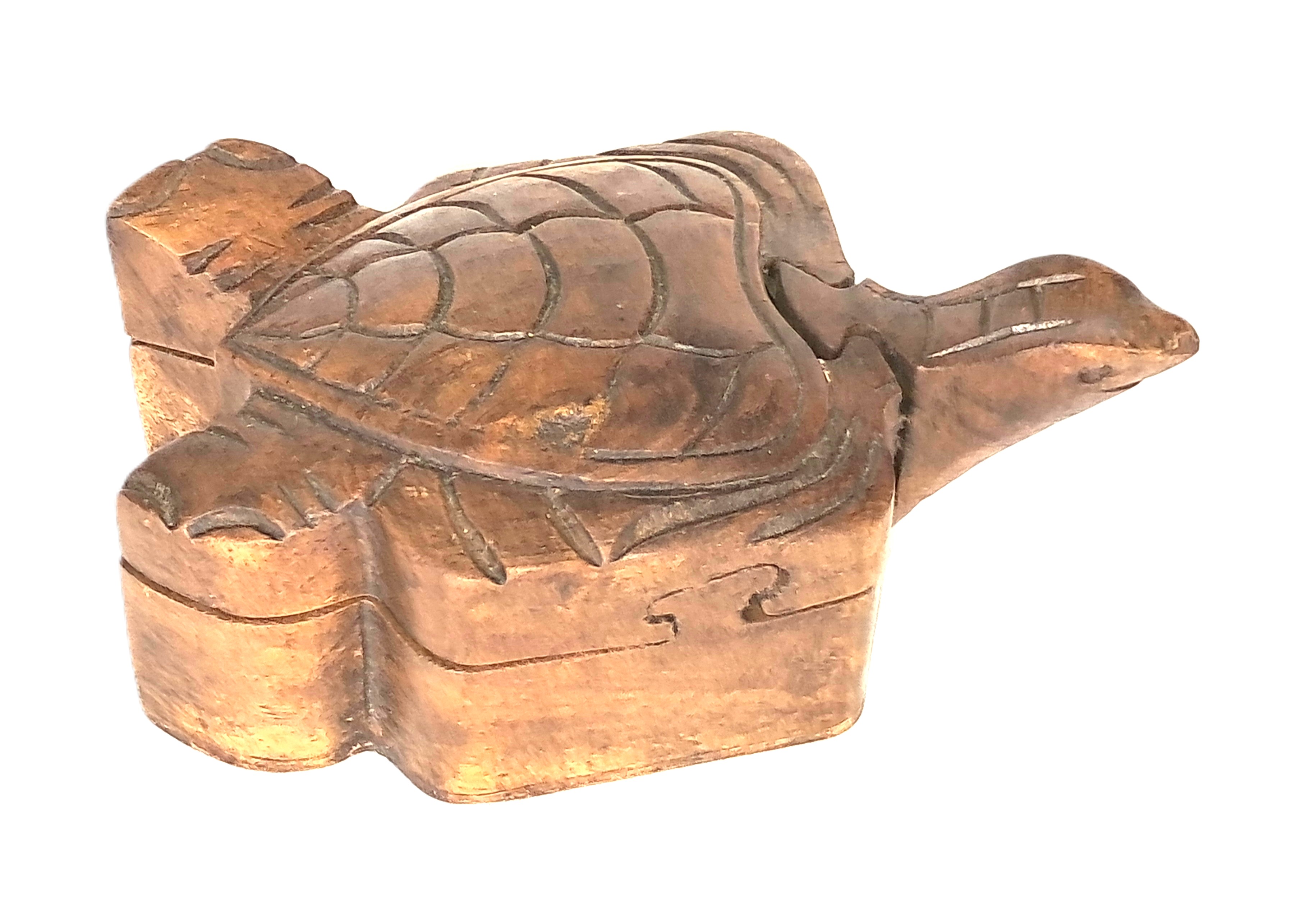 Turtle puzzle jewelry box wood carving (bxTrtLkR)