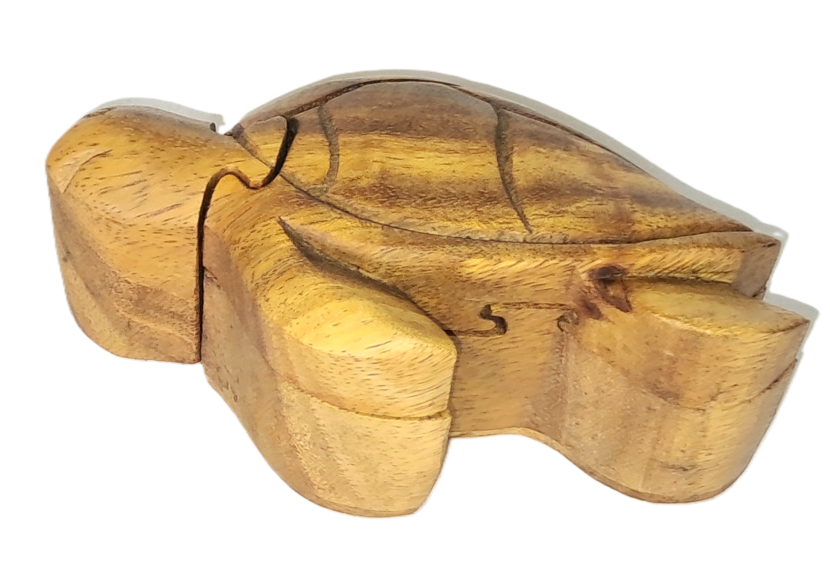 Turtle puzzle jewelry box wood carving (bxTrtSd)