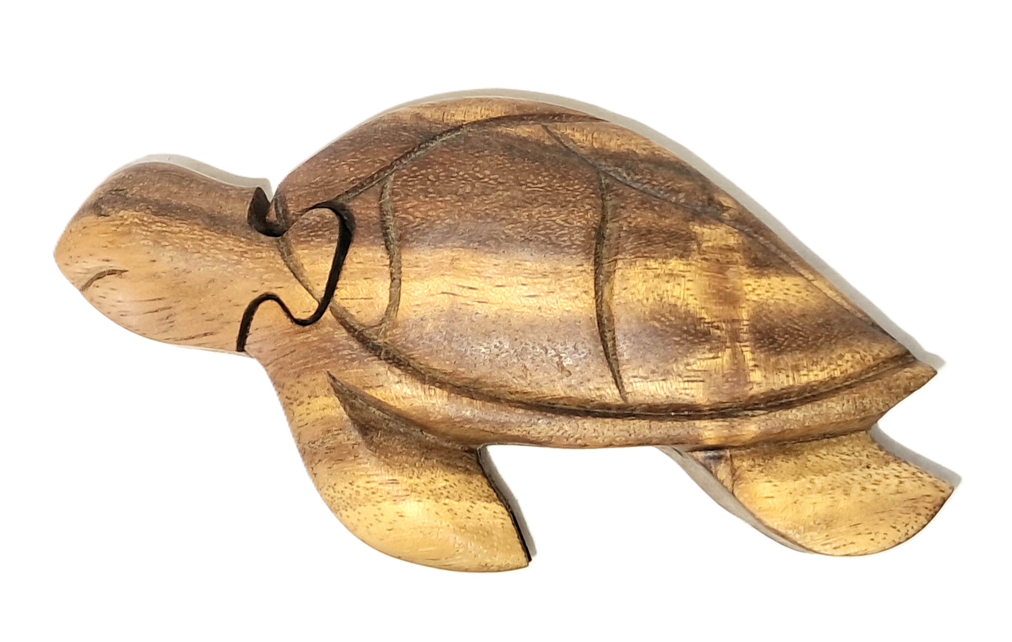 Turtle puzzle jewelry box wood carving (bxTrtSd)