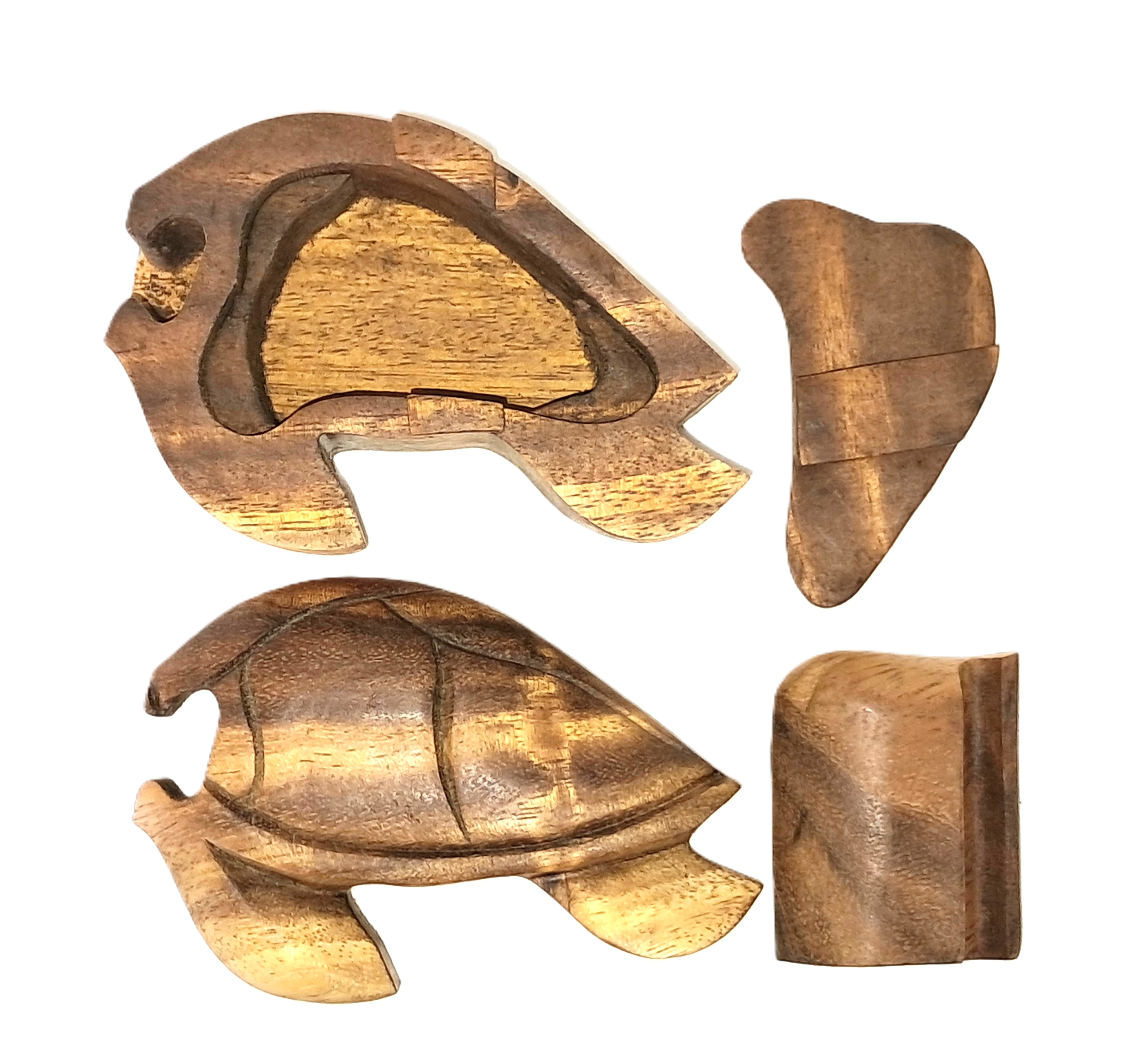 Turtle puzzle jewelry box wood carving (bxTrtSd)