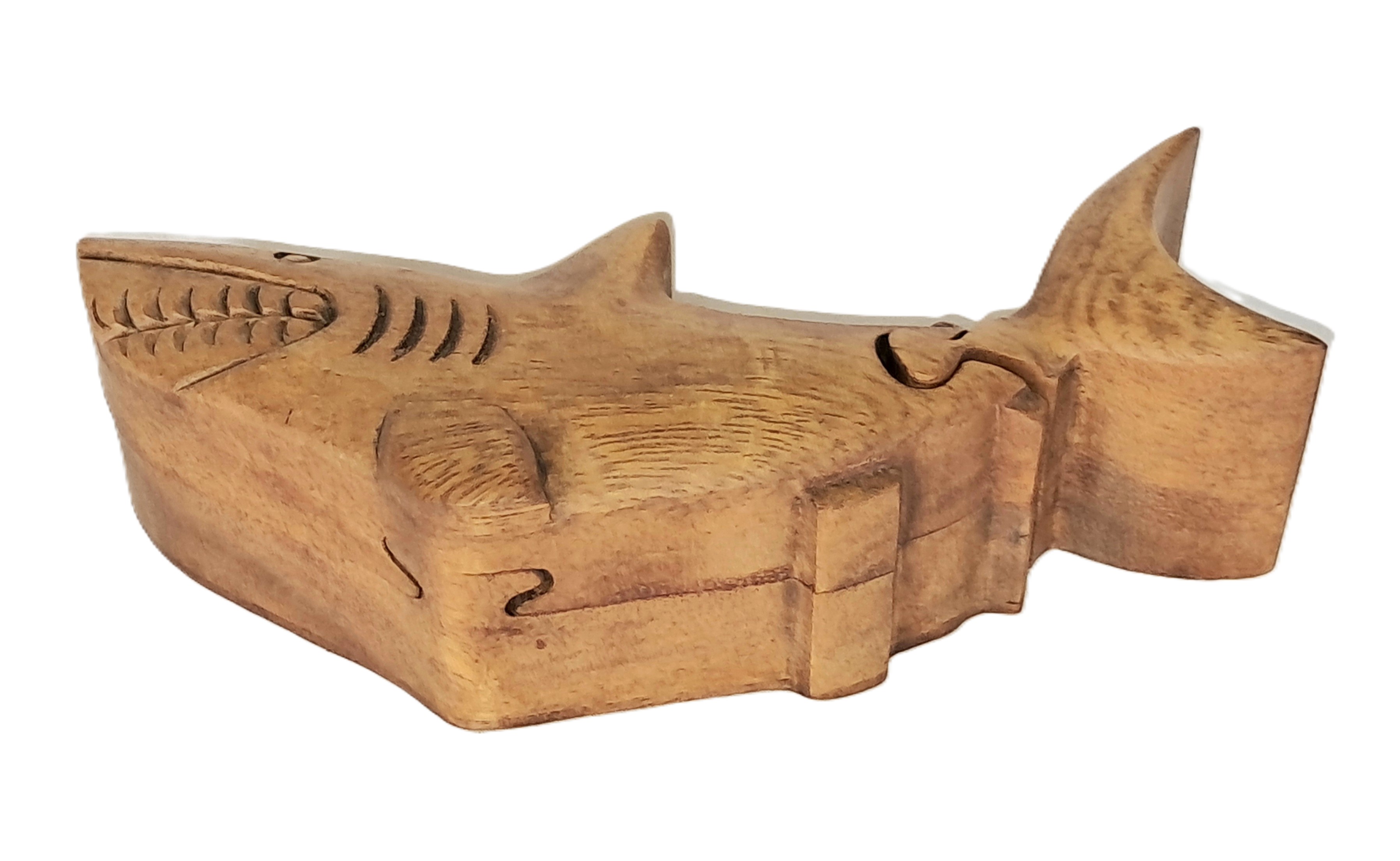Shark puzzle jewelry box wood carving