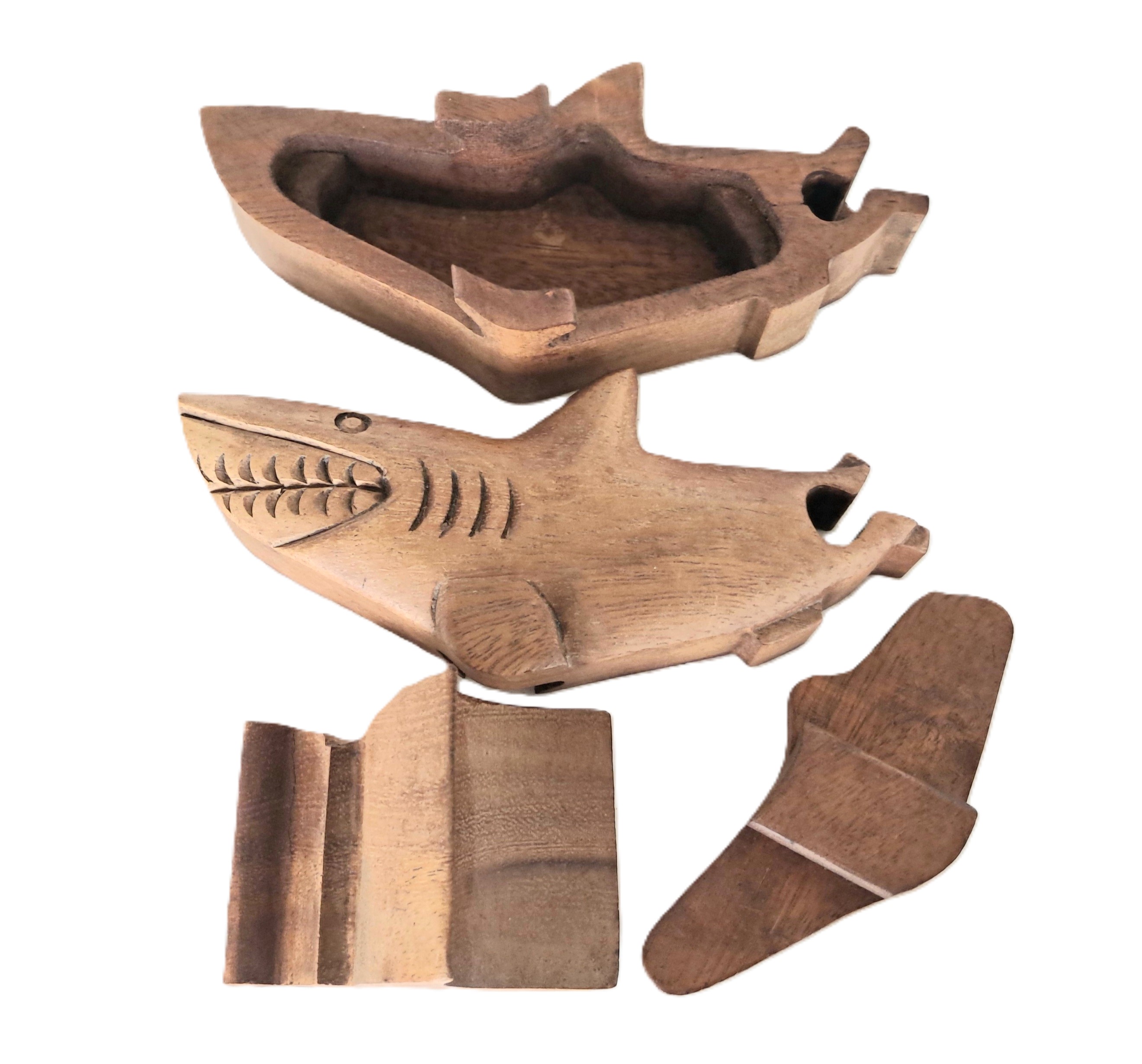 Shark puzzle jewelry box wood carving