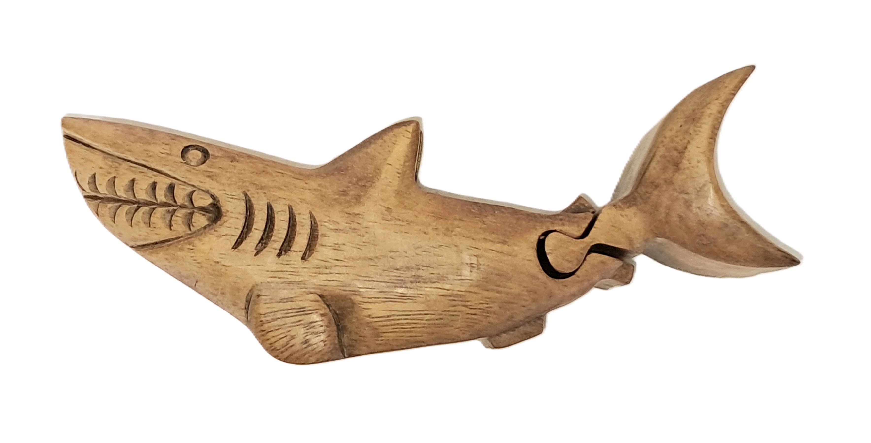 Shark puzzle jewelry box wood carving