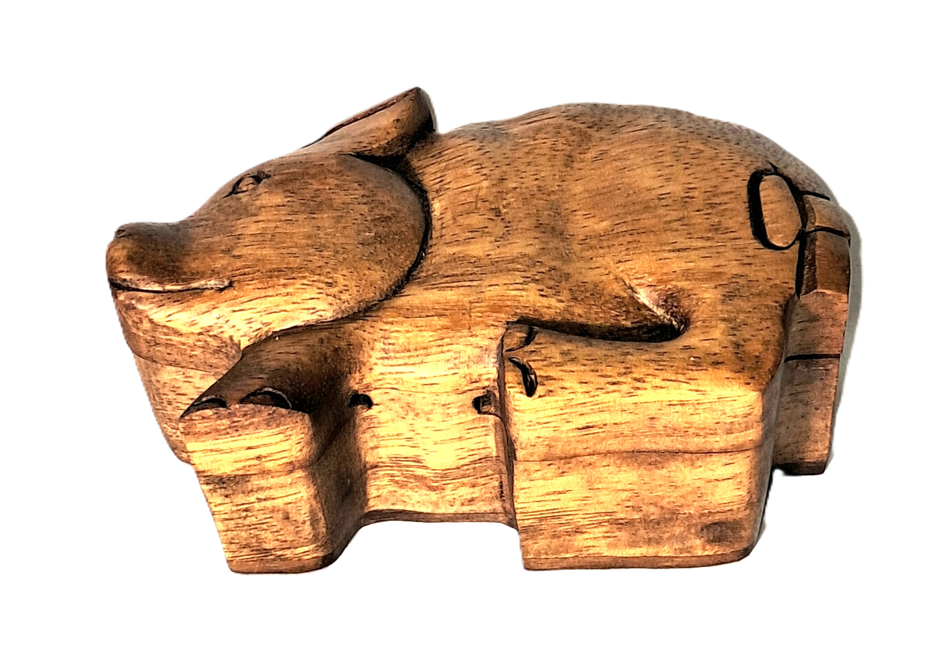 Pig puzzle jewelry box wood carving (bxPg)